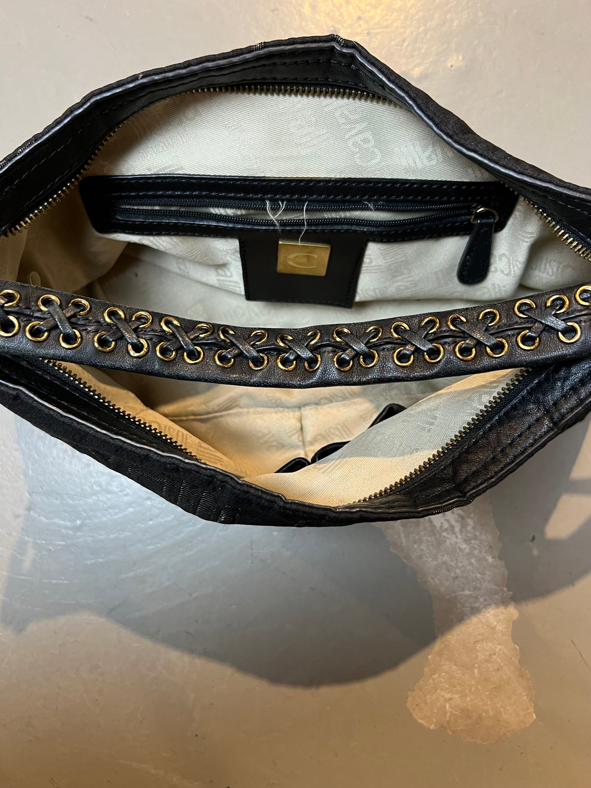 Vintage Just Cavalli Black and Gold Bag