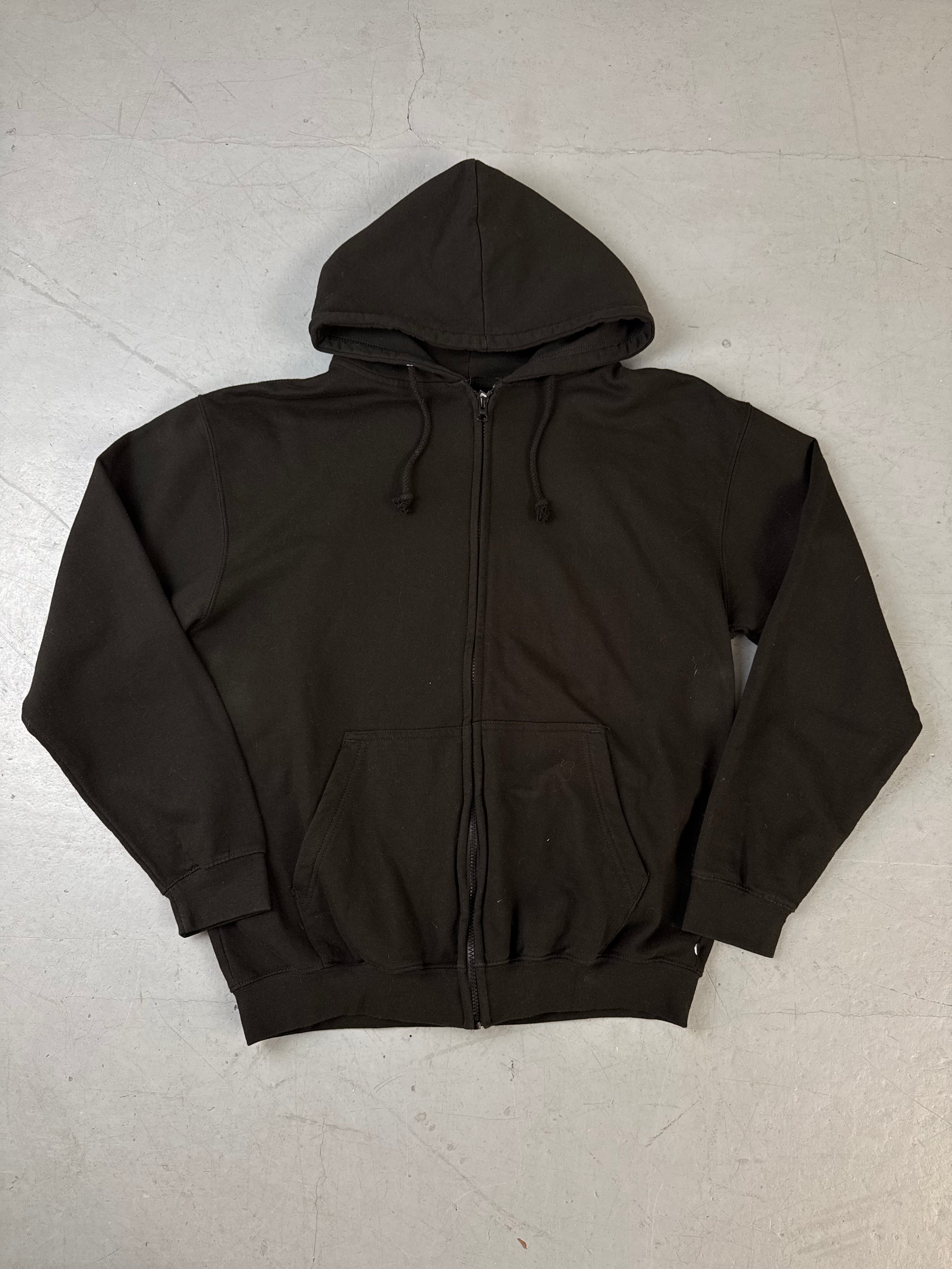 Vintage Thrasher Black Zip Up Hoodie with Backprint für Herren. Y2K 2000s Fashion.