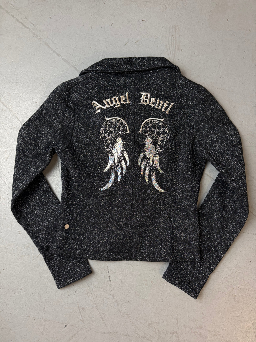 Vintage Angel Devil Black Glitter Blazer XS
