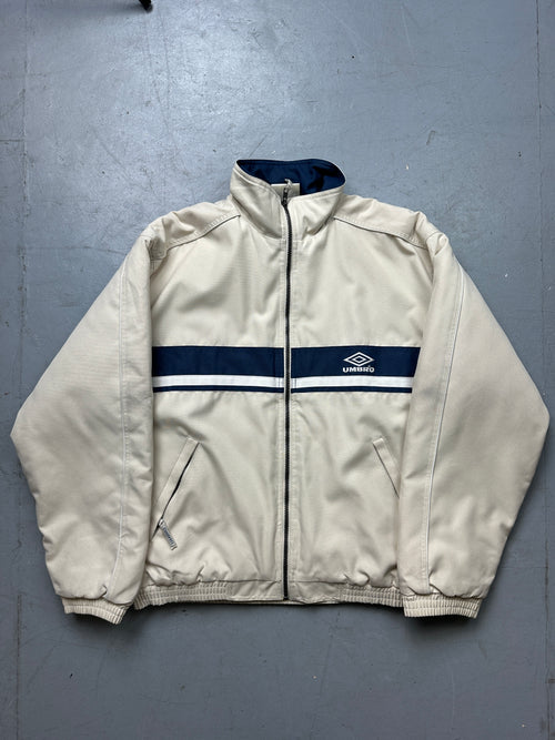 Vintage Umbro Beige/Blue Oversized Jacket für Männer. Y2K Secondhand 2000s Fashion