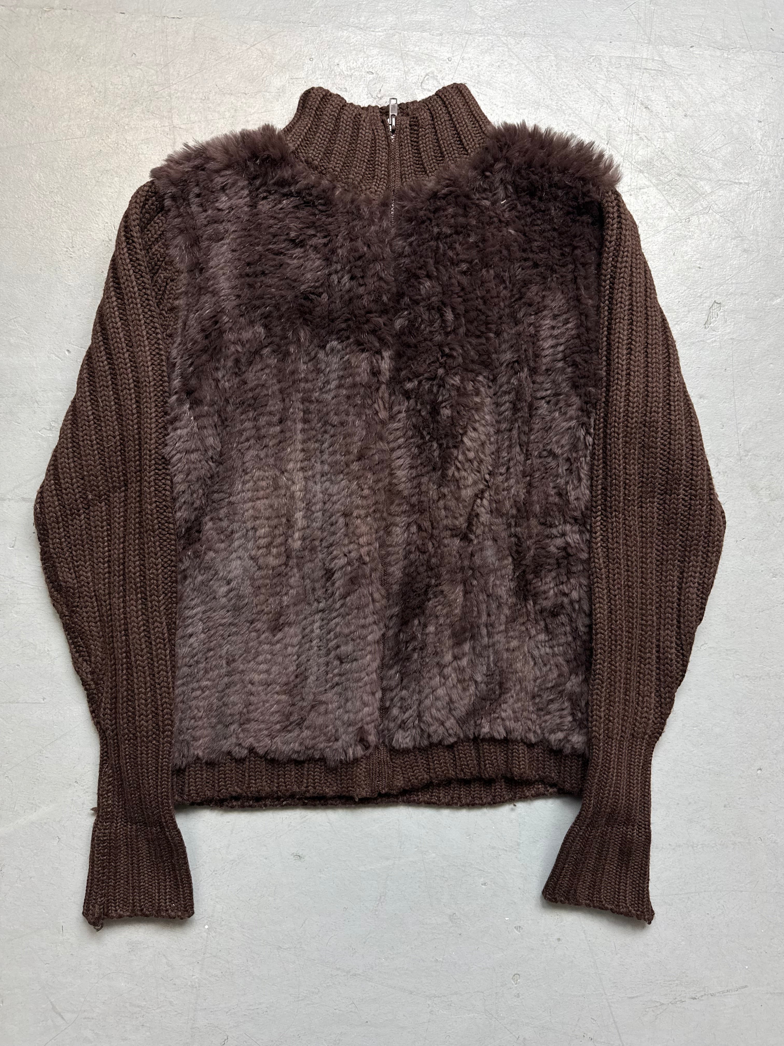 Vintage Fur Hybrid Zip Up for women. Y2K Second Hand 2000s Fashion 