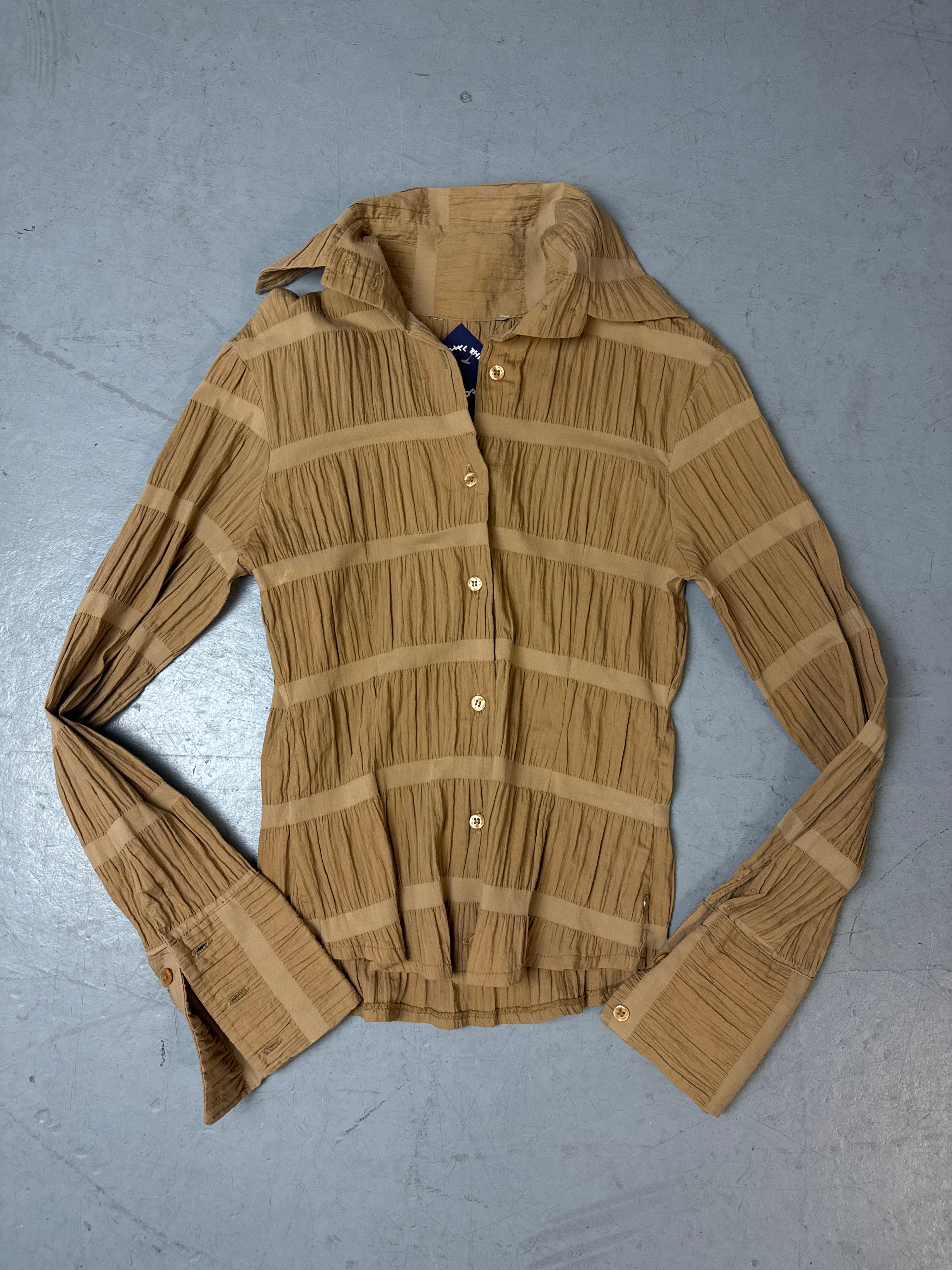 Vintage Light Brown Ruffled Blouse S