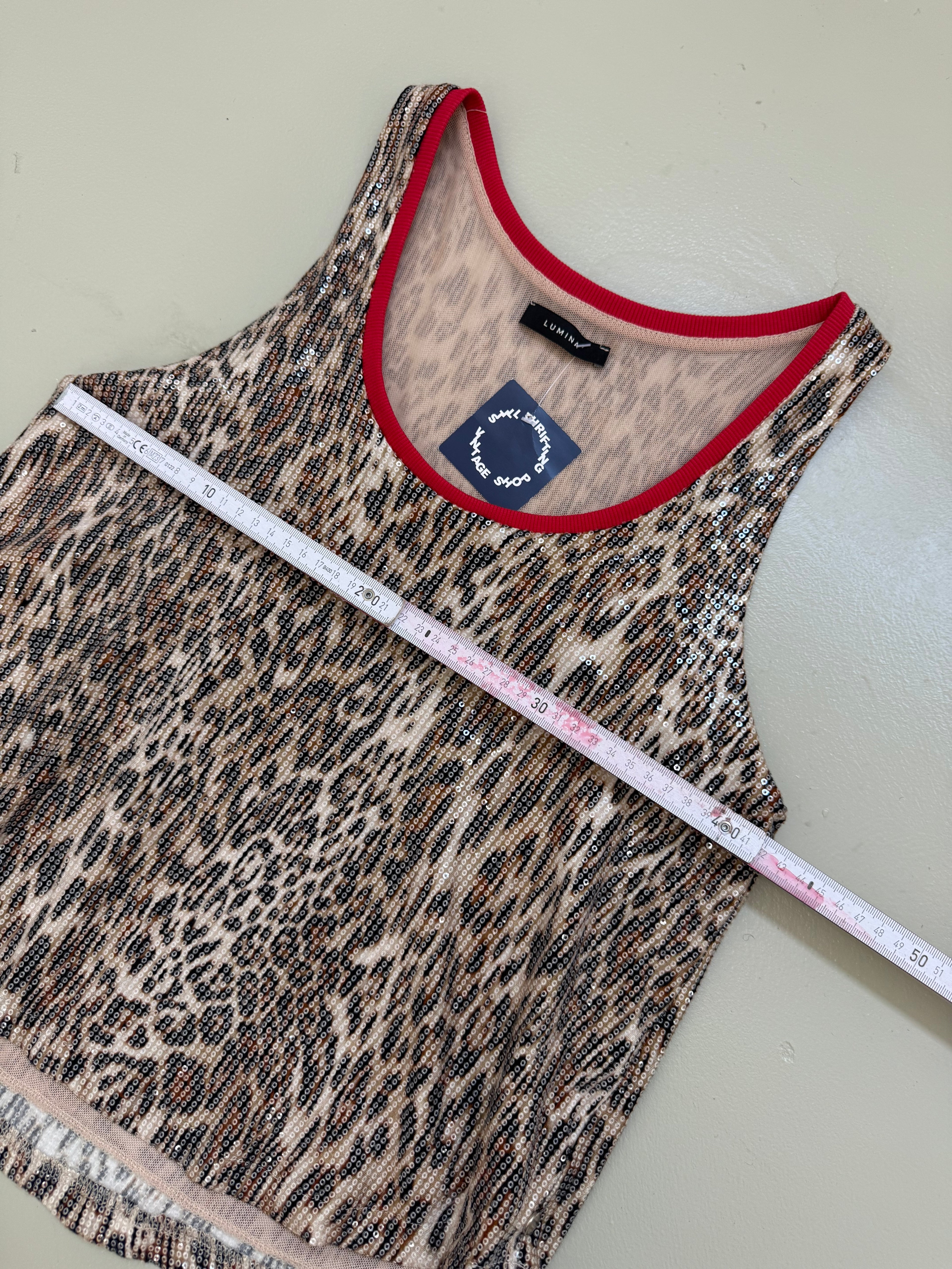Vintage Leopard Print Pailletten Top L