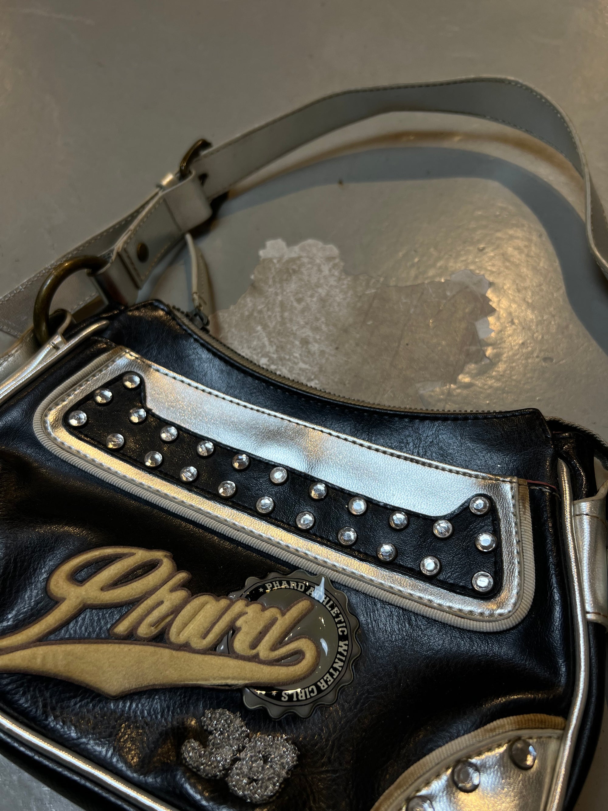 Vintage Black and Silver Phard Mini Bag With Rhinestones