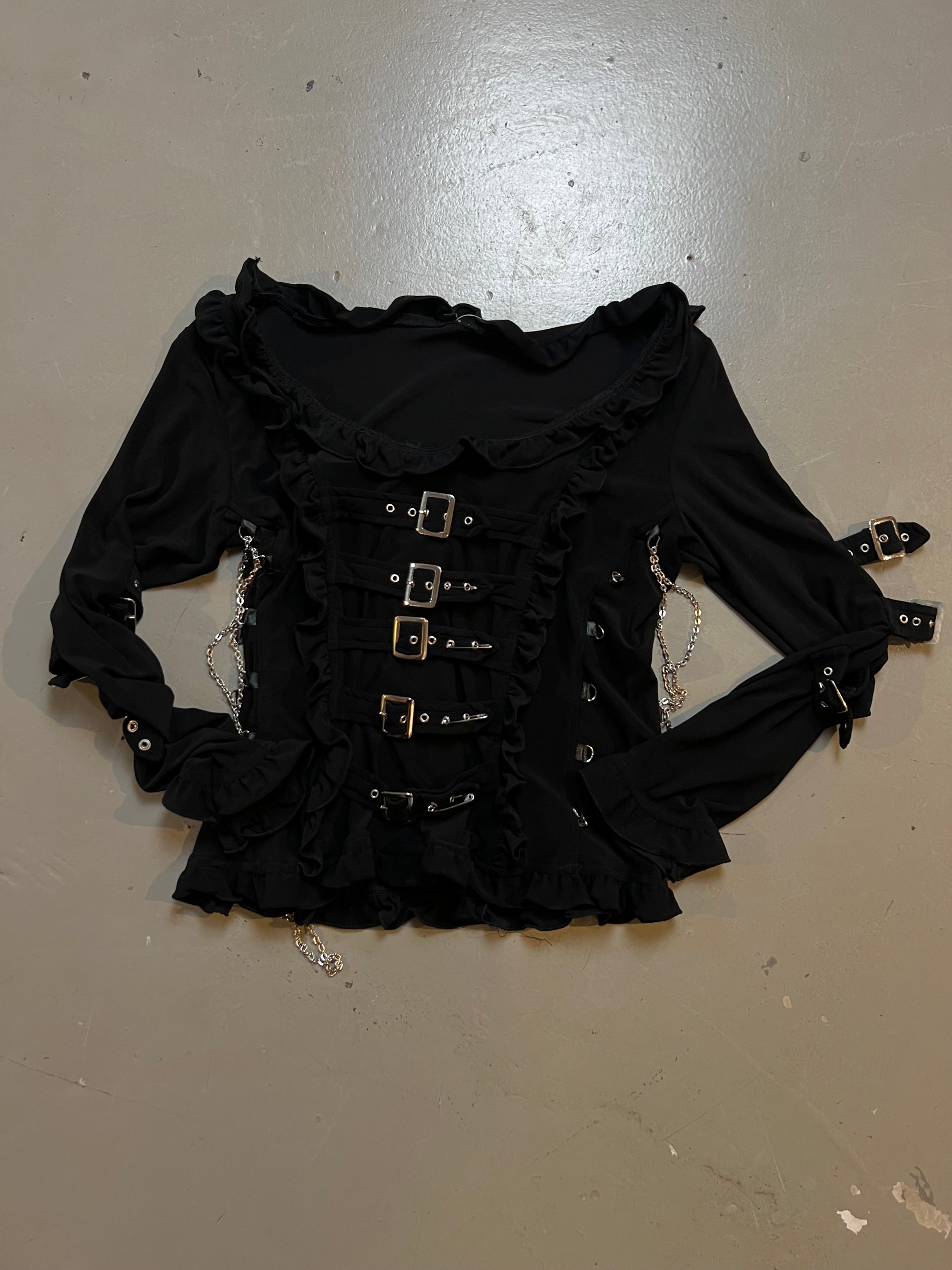 Vintage Black Alternative Longsleeve with Belts S