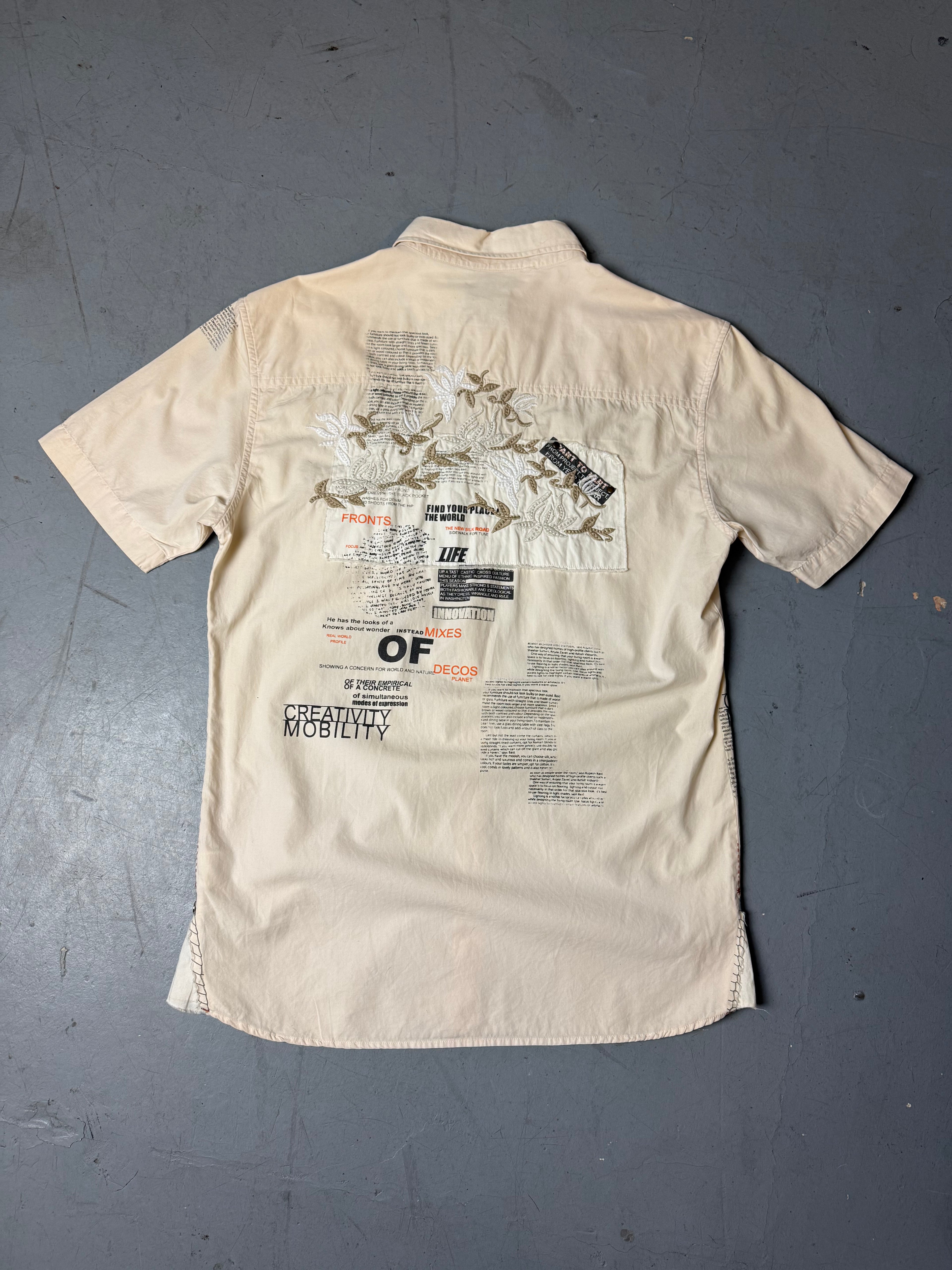 Vintage Guru Beige Printed Button Up Shirt L