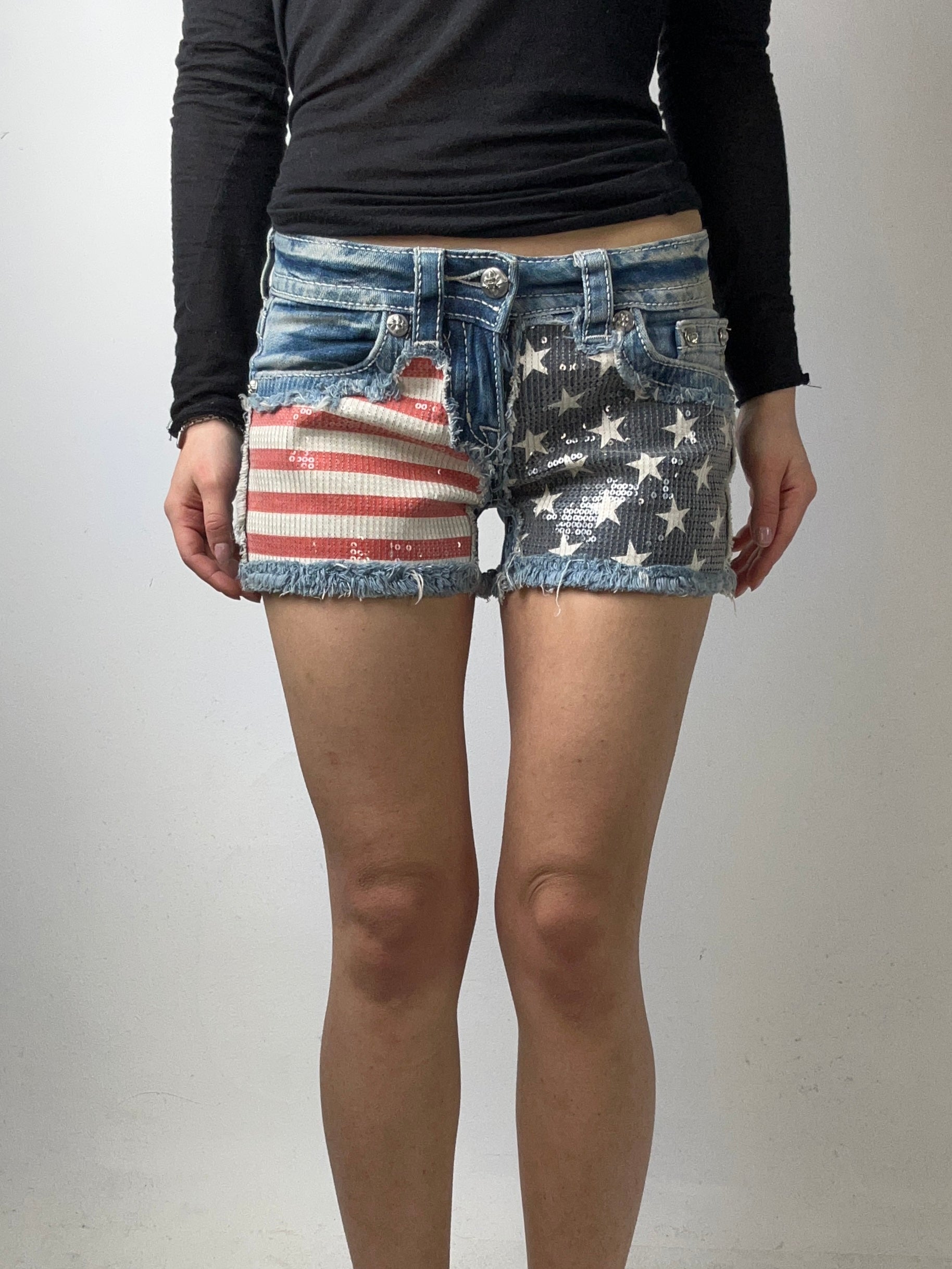 Vintage Miss Me USA Flag Denim Shorts XS