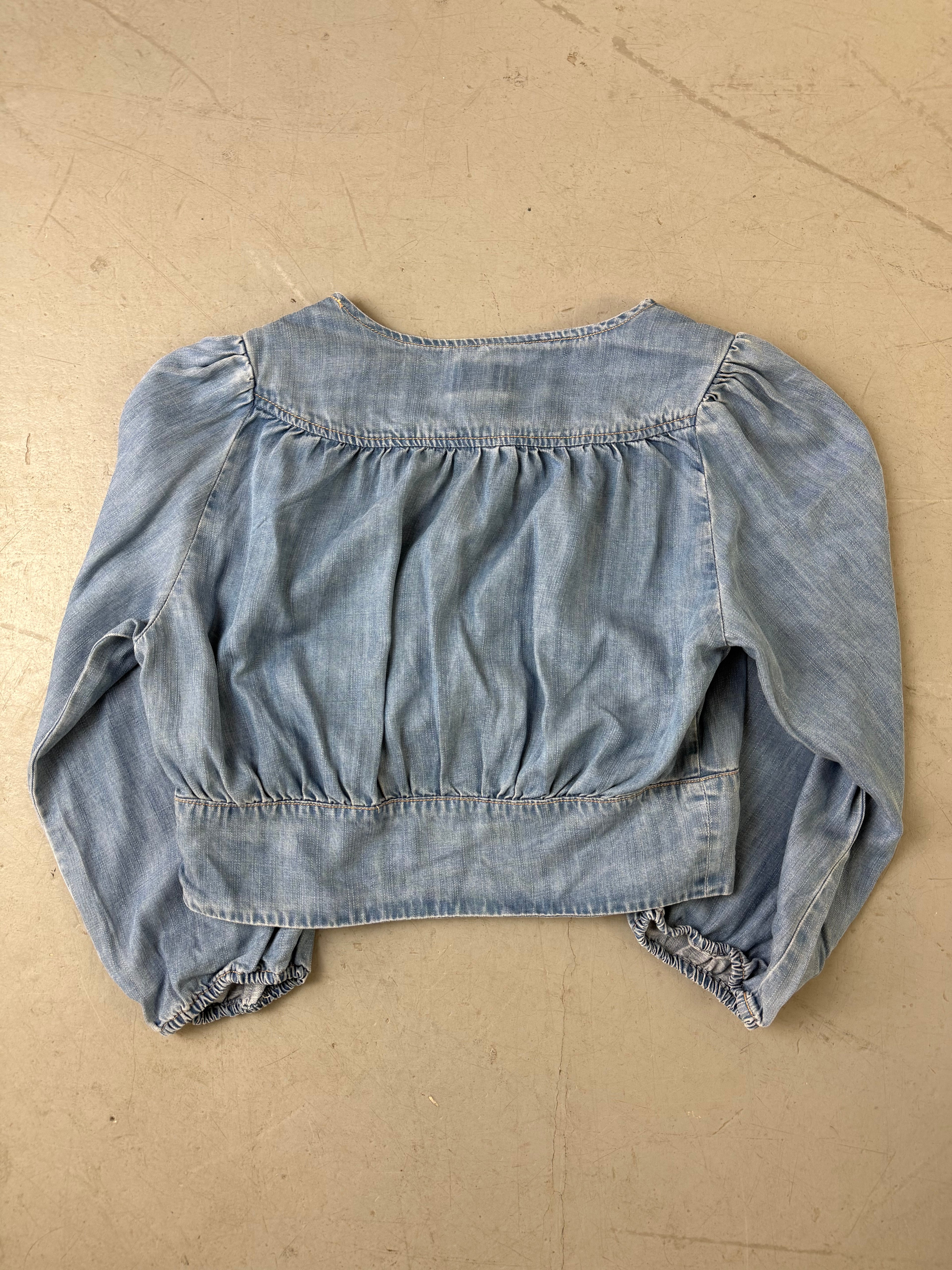 Vintage Guess Denim Half Sleeve Crop Top für Damen. Y2K Second Hand 2000s Fashion