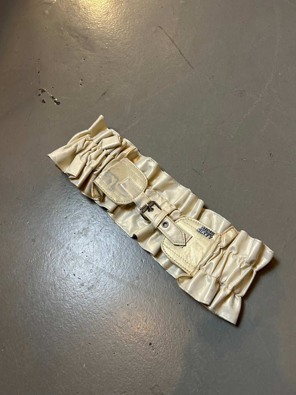 Vintage Cream Ruffle Miss Sixty Shiny Faux Leather Belt