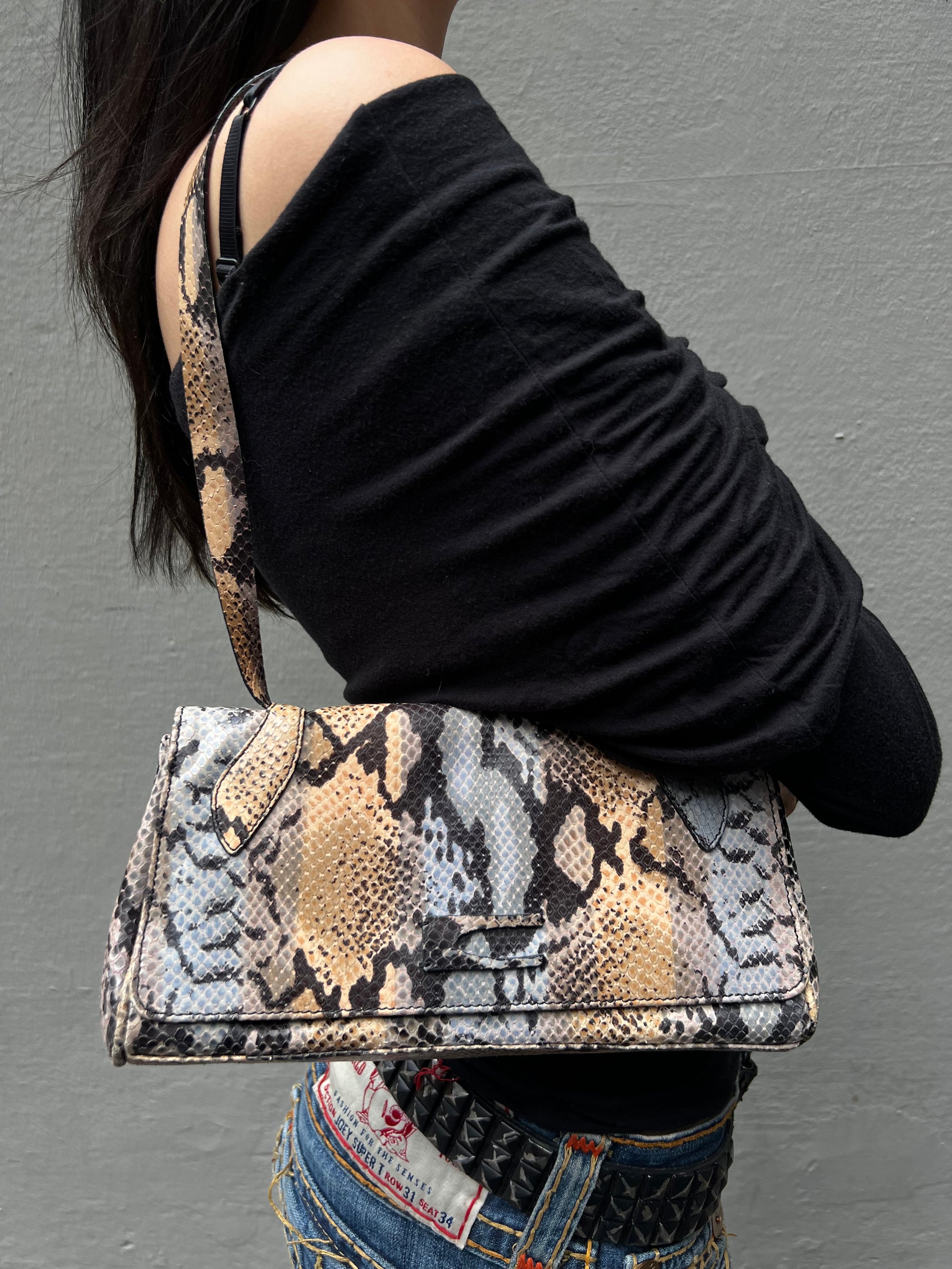 Vintage Coccinelle Snake Optic Baguette Bag