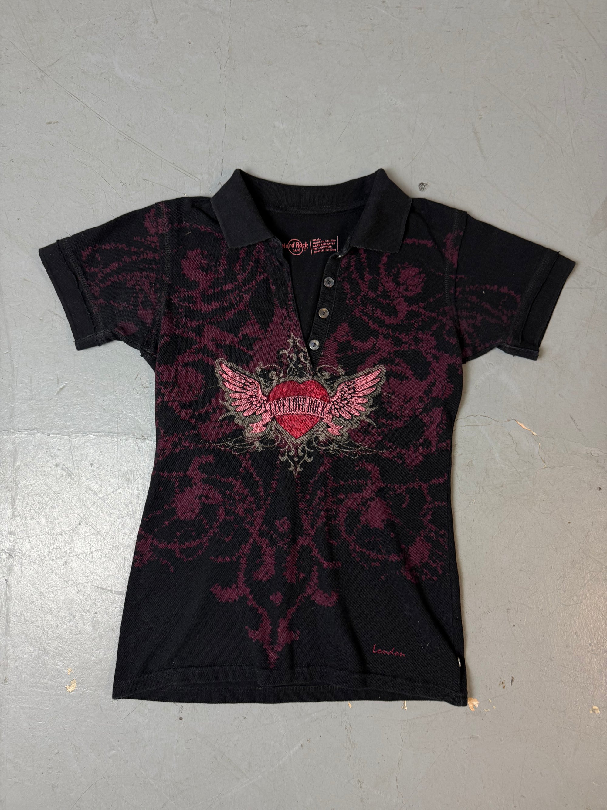 Vintage Hard Rock Café „Live Love Rock“ Printed Polo S