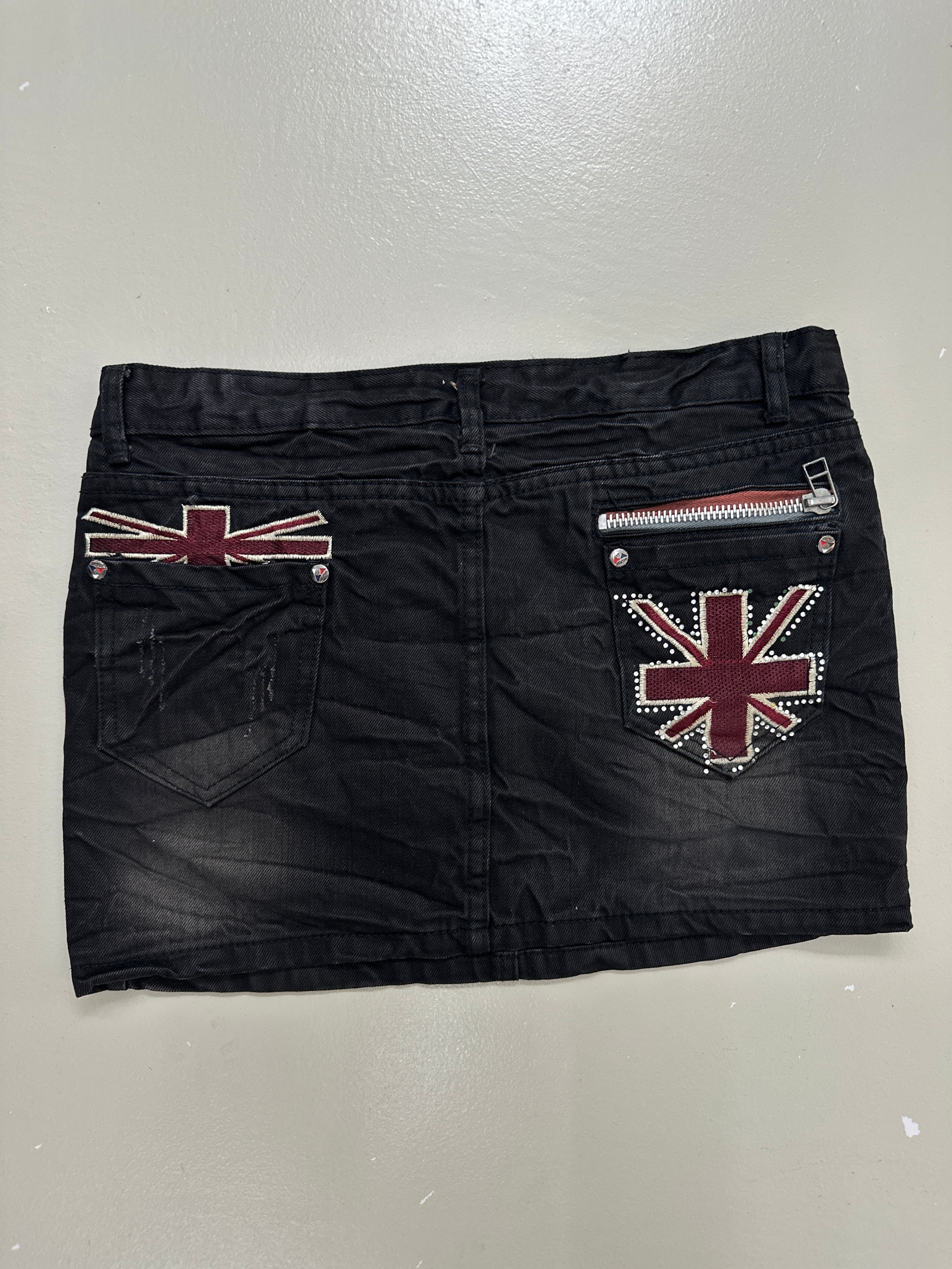 Vintage Black UK Flag Mini Skirt für Frauen. Y2K Second Hand 2000s Fashion