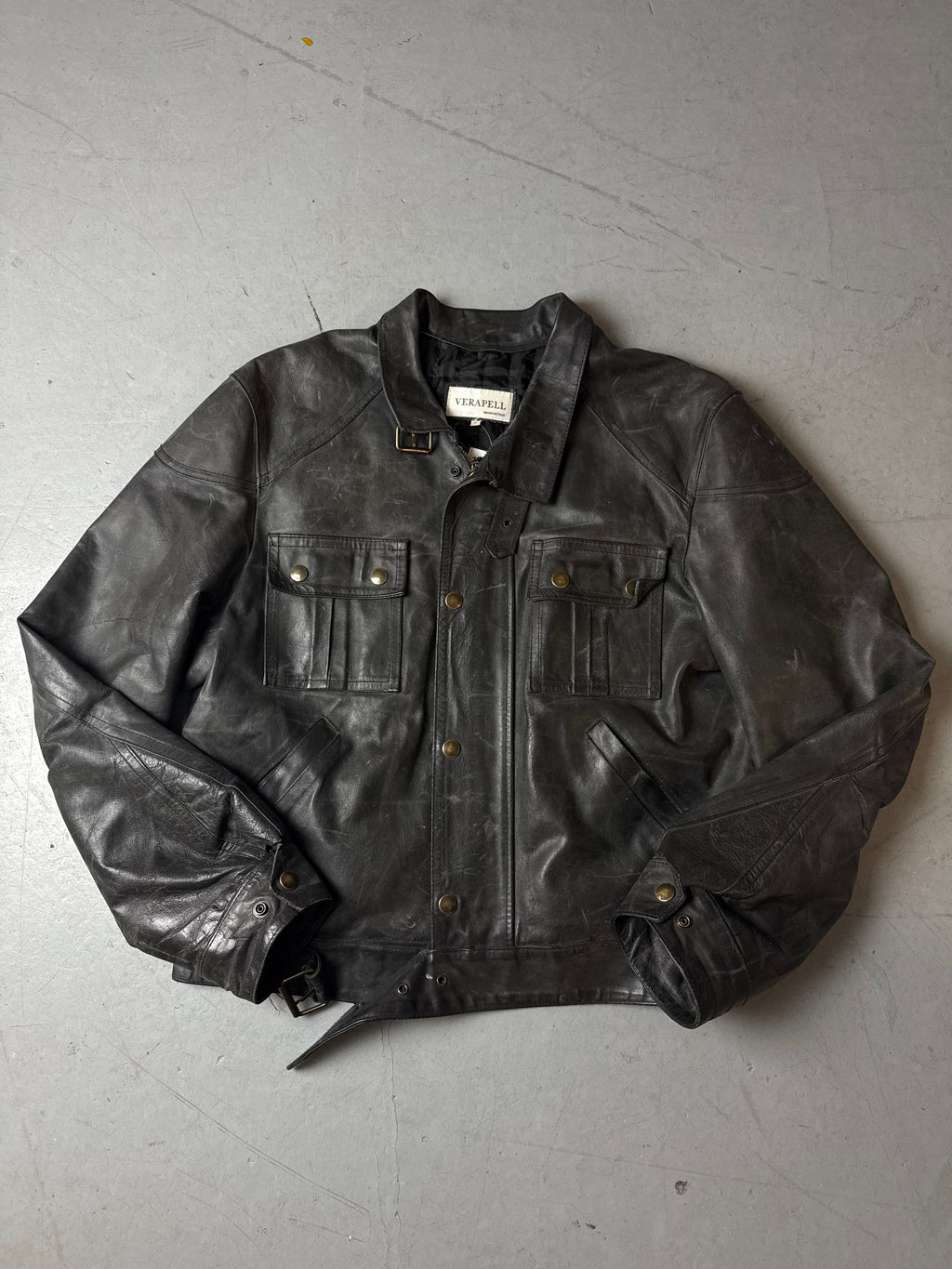 Vintage Italian Black Biker Leather Jacket XL