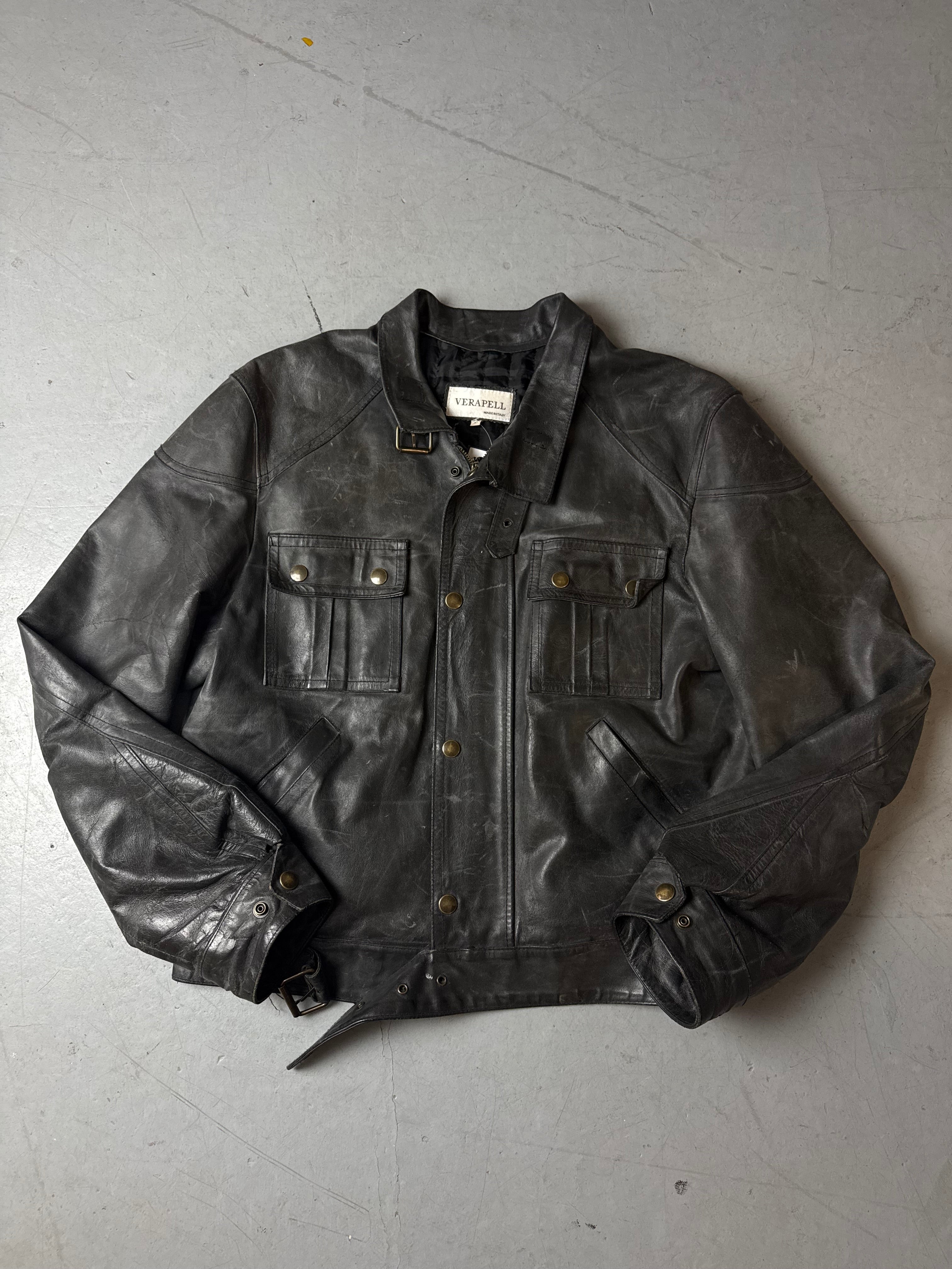 Vintage Italian Black Biker Leather Jacket XL