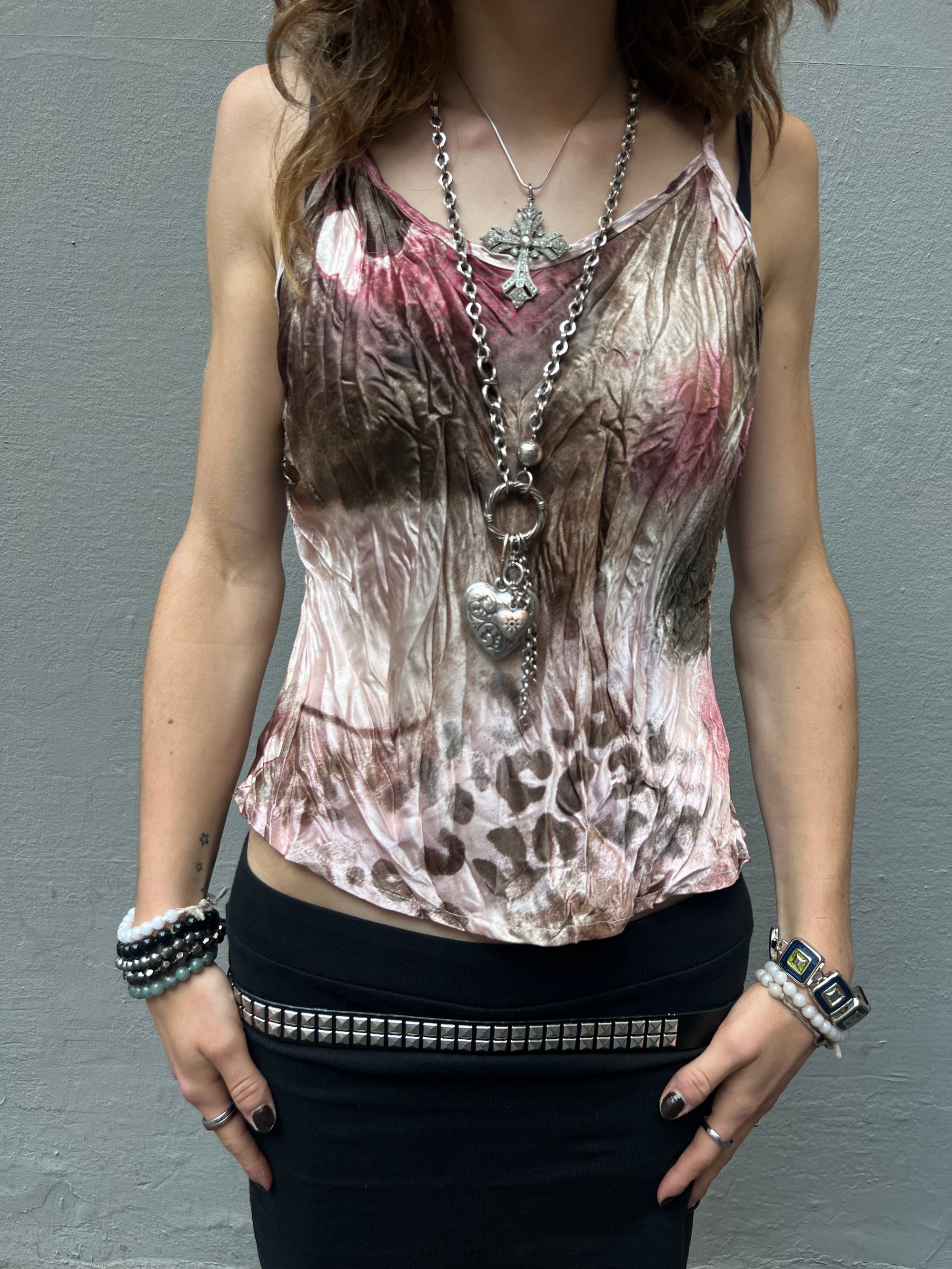 Vintage Pink Printed Satin Top S-L