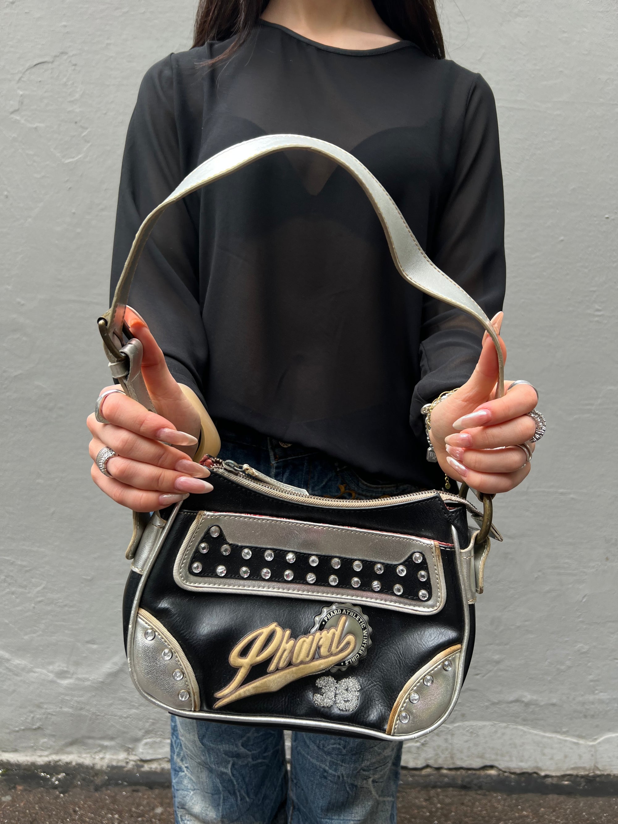 Vintage Black and Silver Phard Mini Bag With Rhinestones