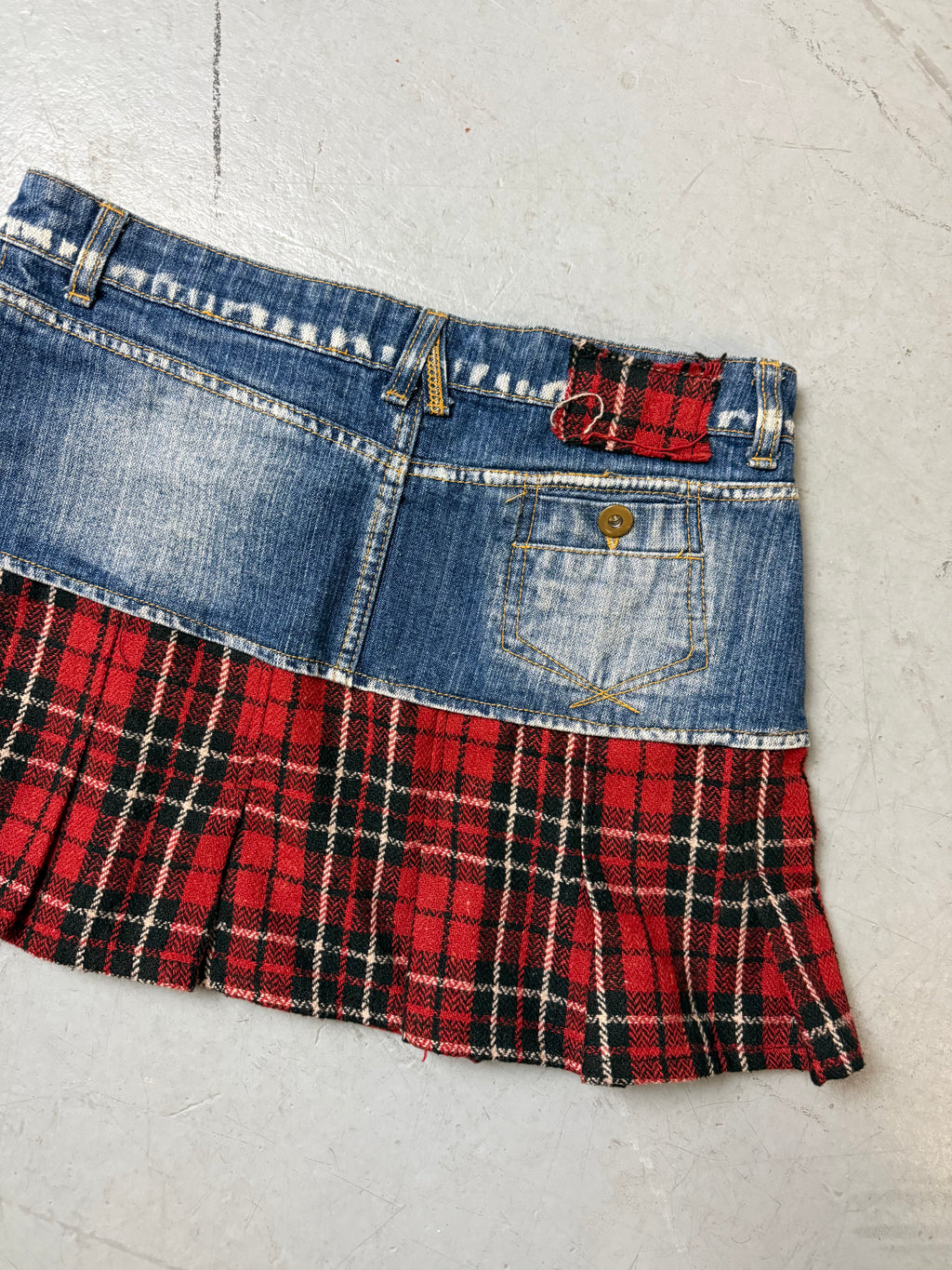 Vintage Esisto Denim and Red Plaid Mini Skirt S