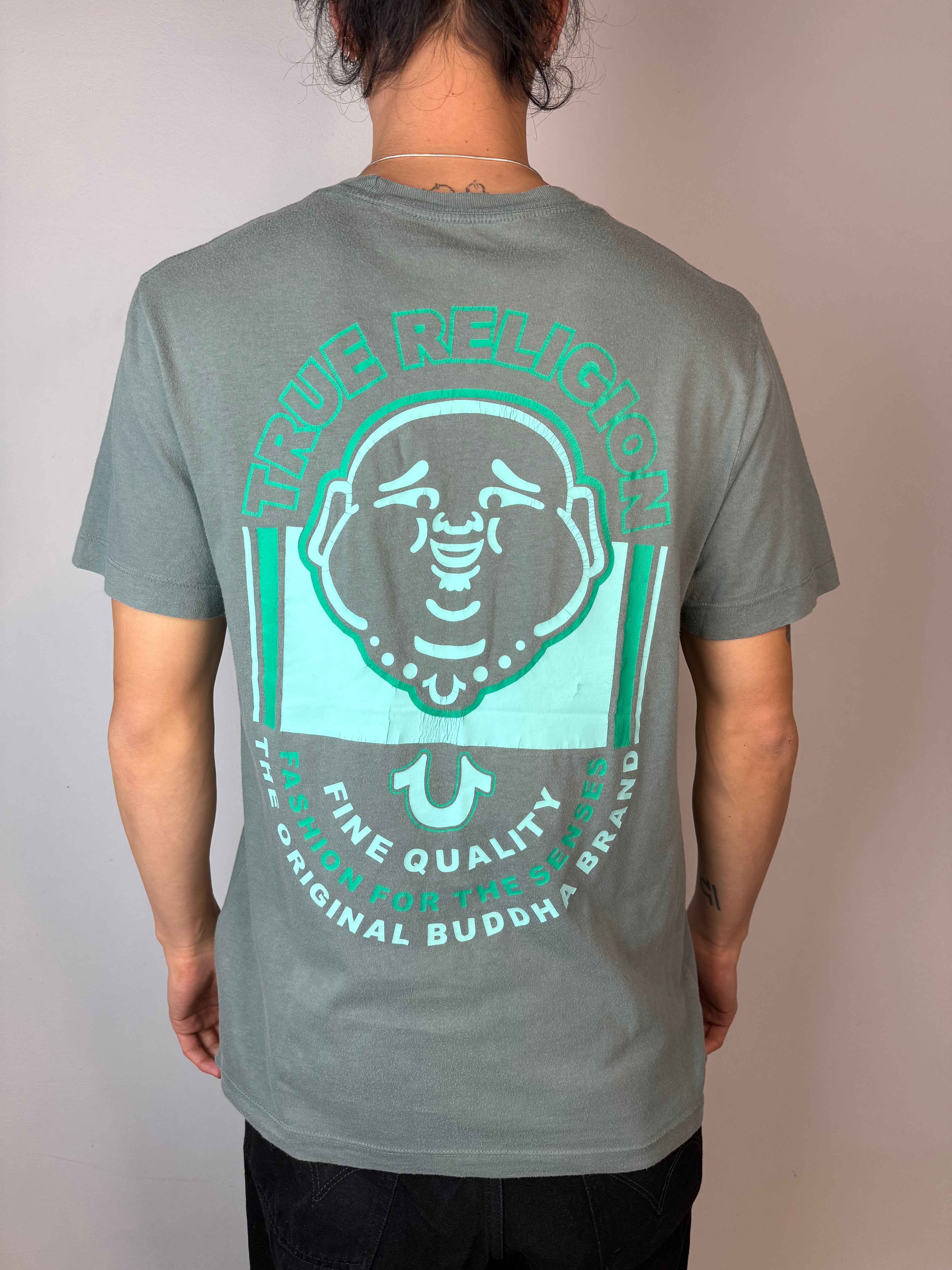 Tragebild von Vintage True Religion Blue/Grey Backprint T-Shirt M von hinten