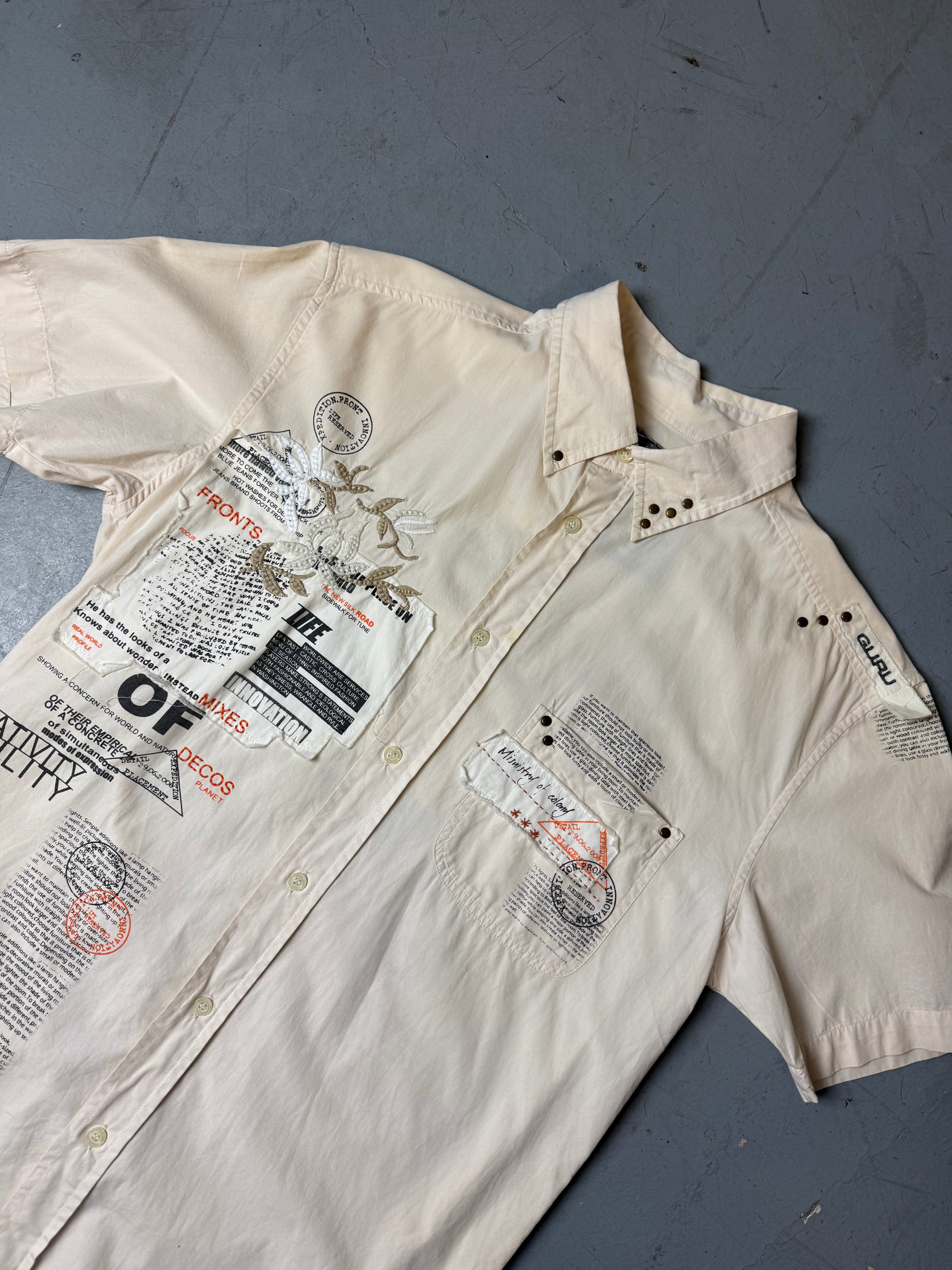 Vintage Guru Beige Printed Button Up Shirt L