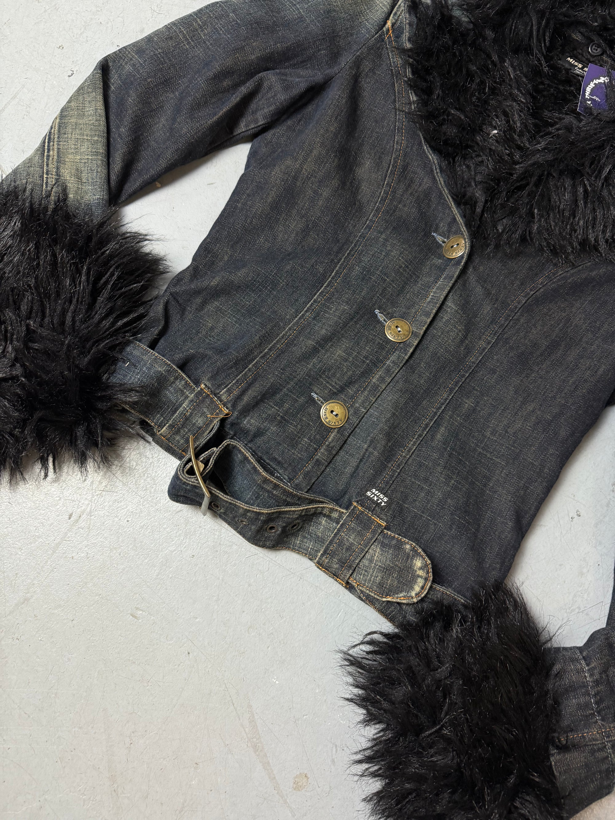 Vintage Miss Sixty Luxury Denim Jacket with Faux Fur S/M