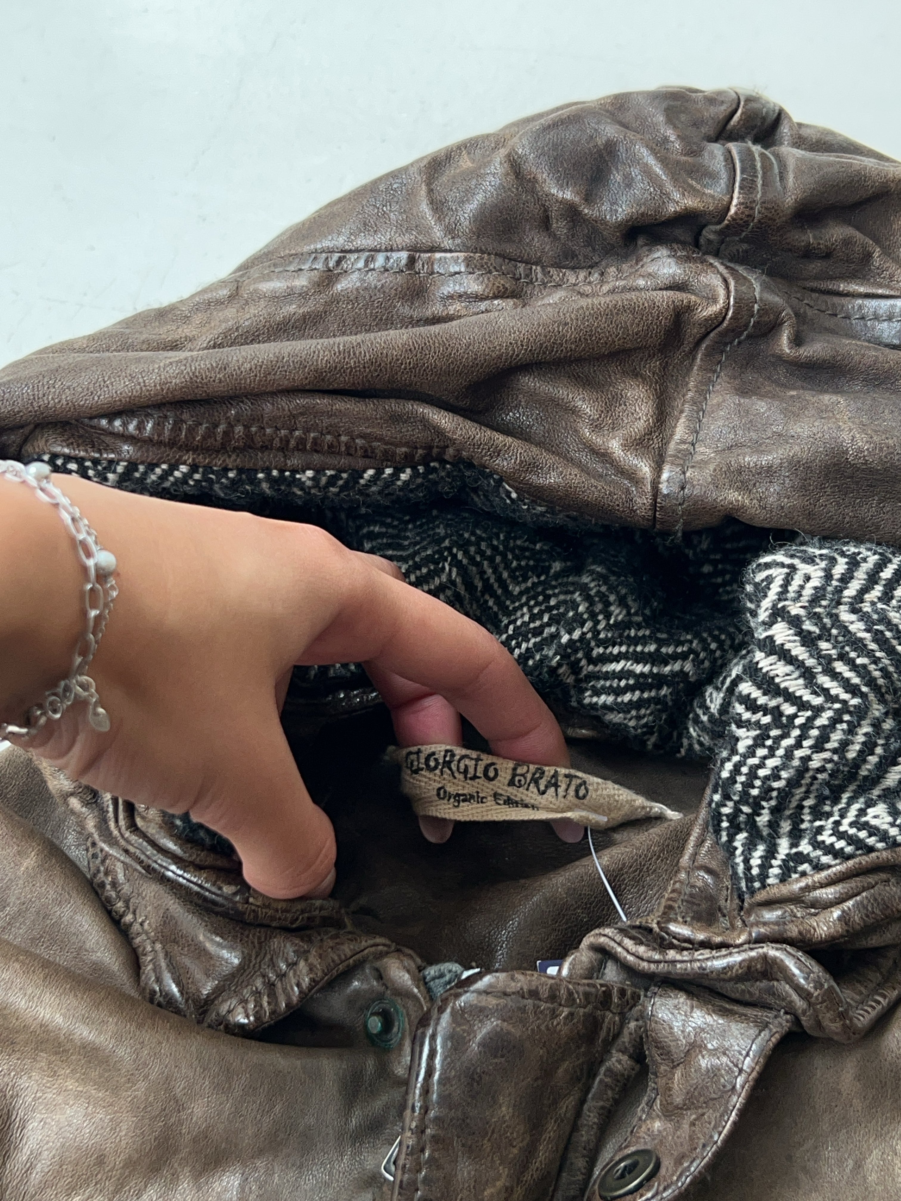 Vintage Giorgio Brato M65-Style Hooded Leather Jacket (M)