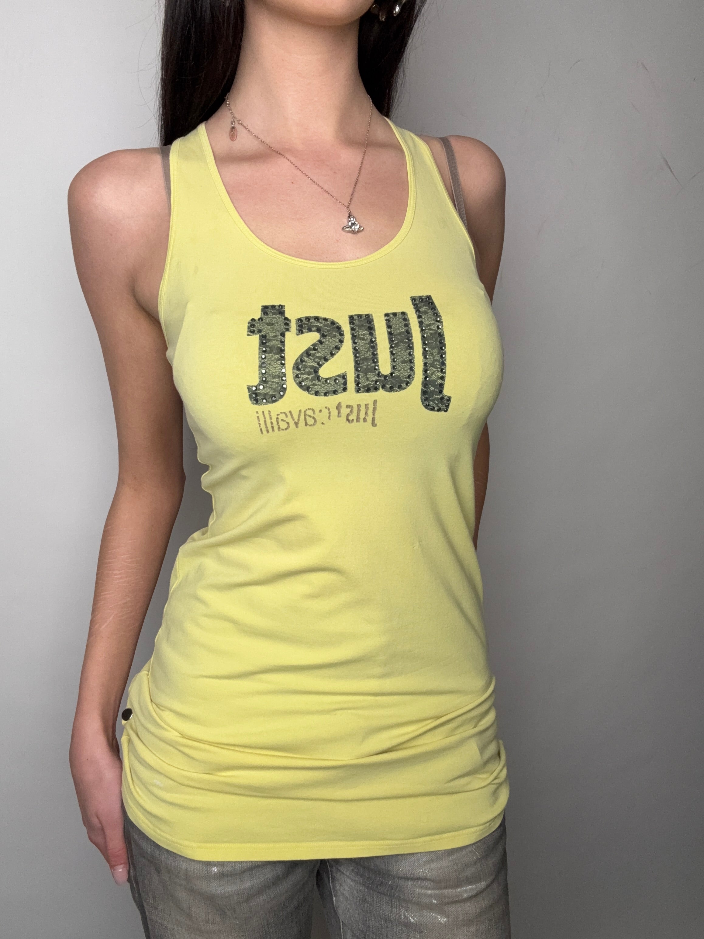 Tragebild von Vintage Just Cavalli Yellow Tank Top M von vorne