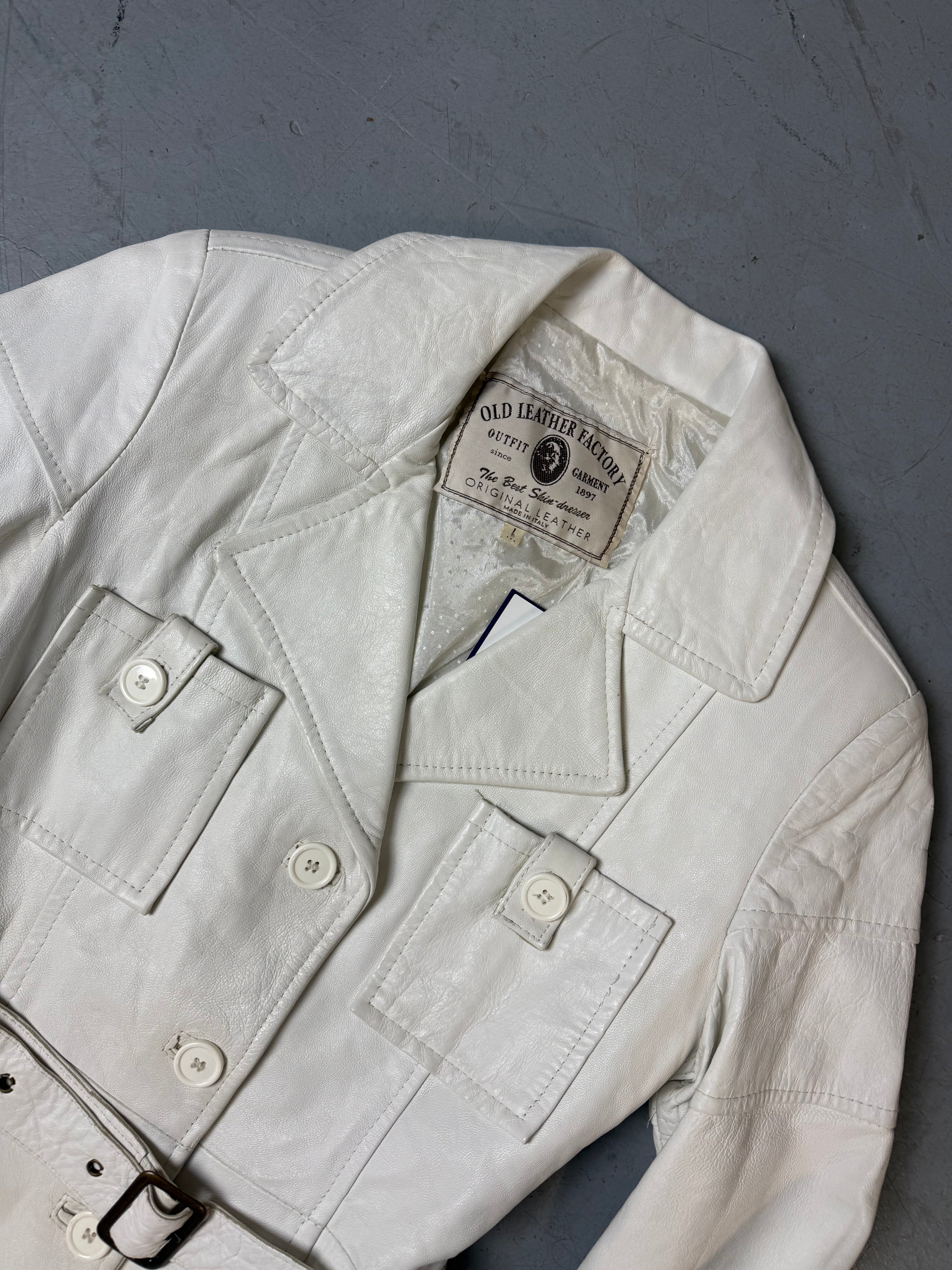 Vintage Old Leather Factory White Leather Jacket M/L
