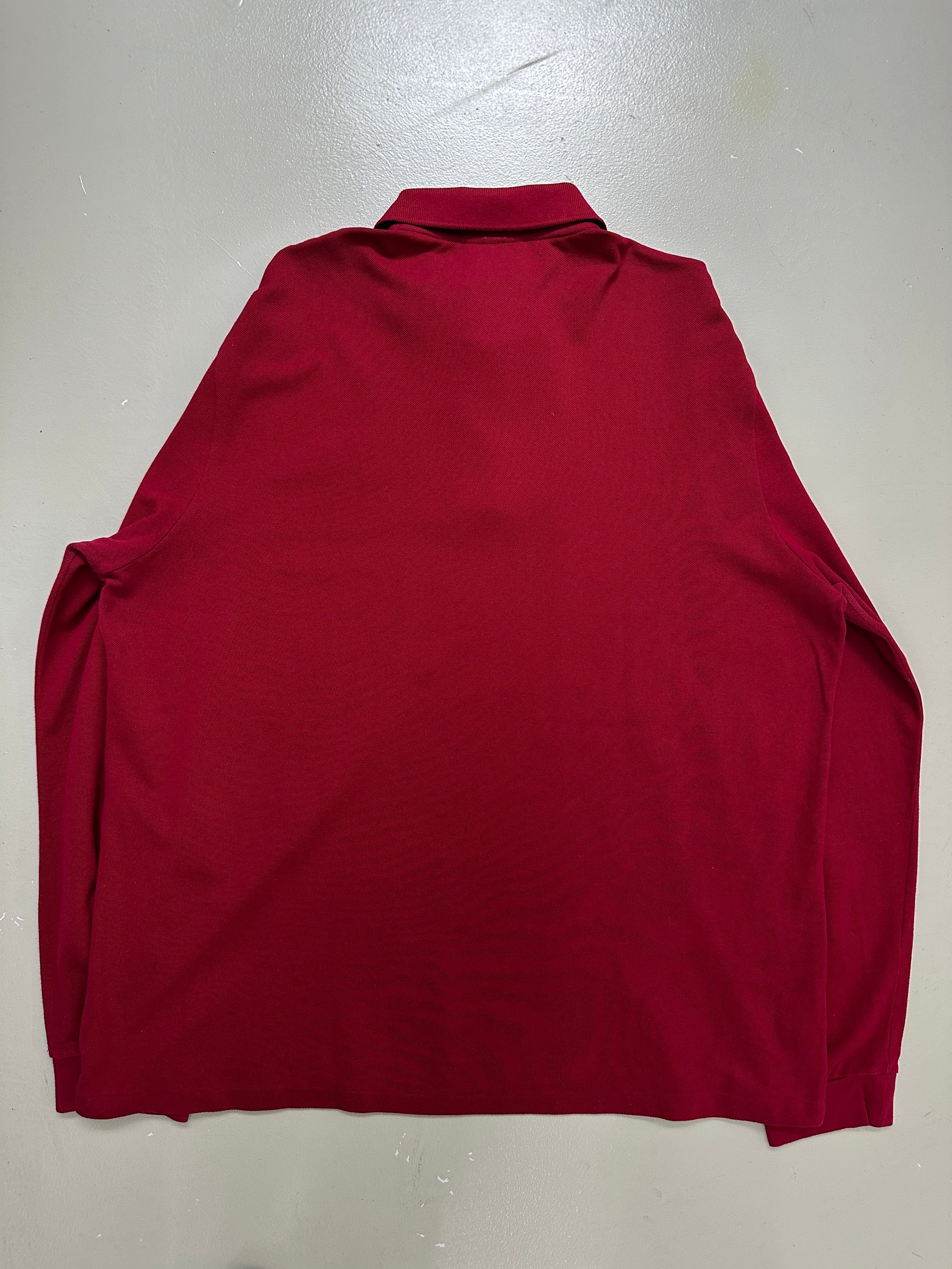 Vintage Burgundy Lacoste Polo Longsleeve für Herren. Y2K Second Hand 2000s Fashion 