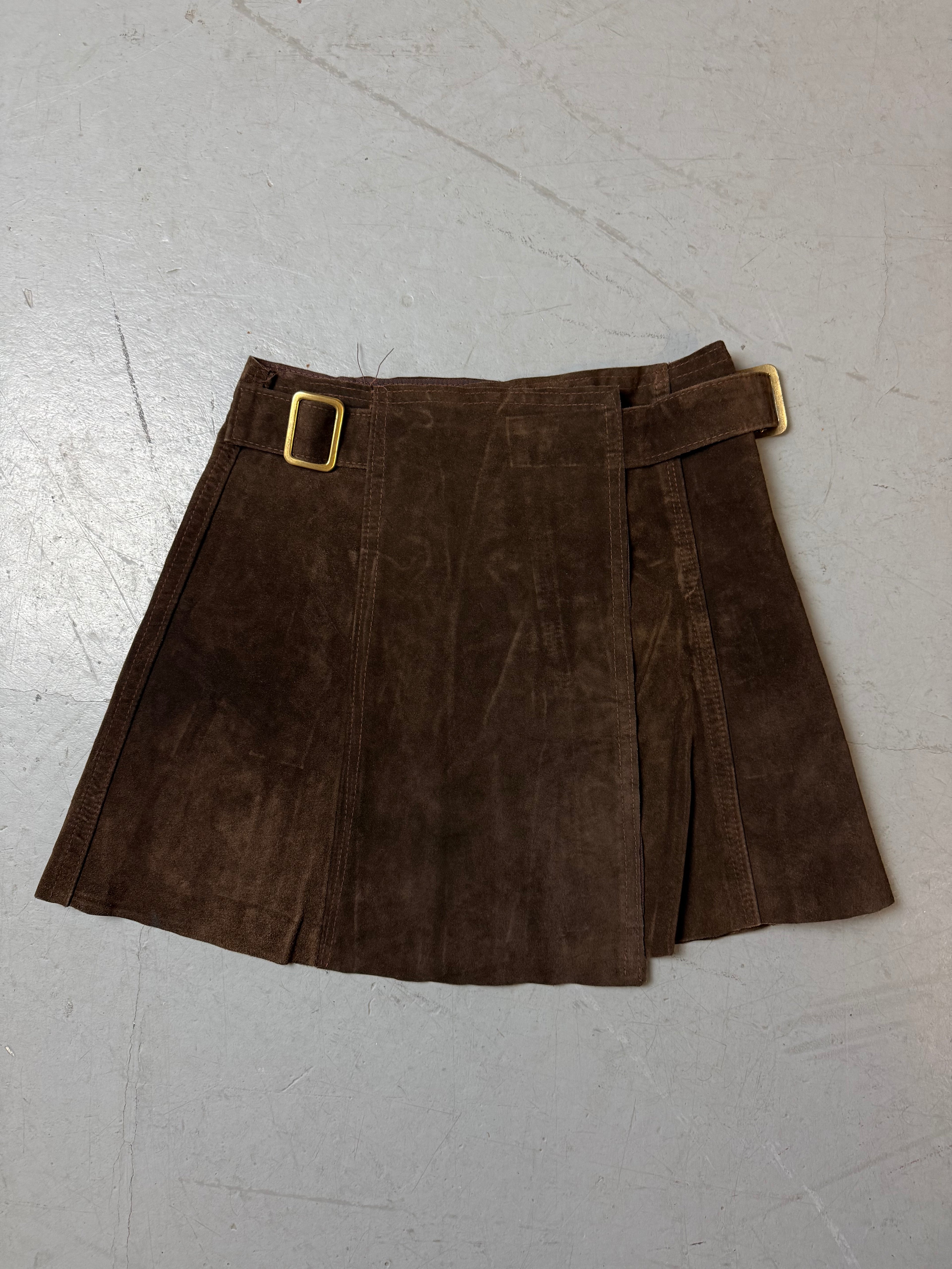 Vintage Brown Suede Mini Skirt XS