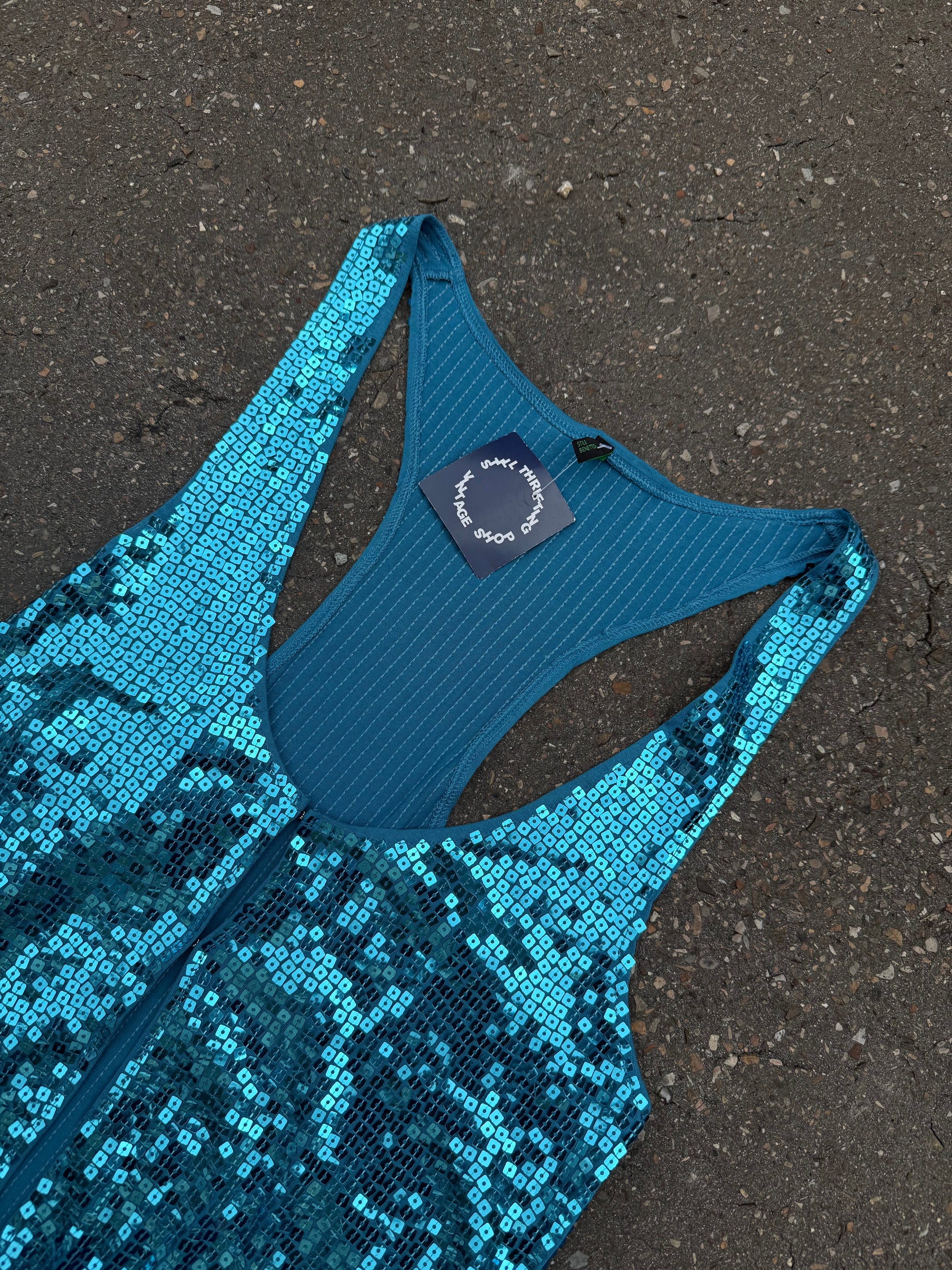 Vintage Y2K Blue Party Glitter Top M