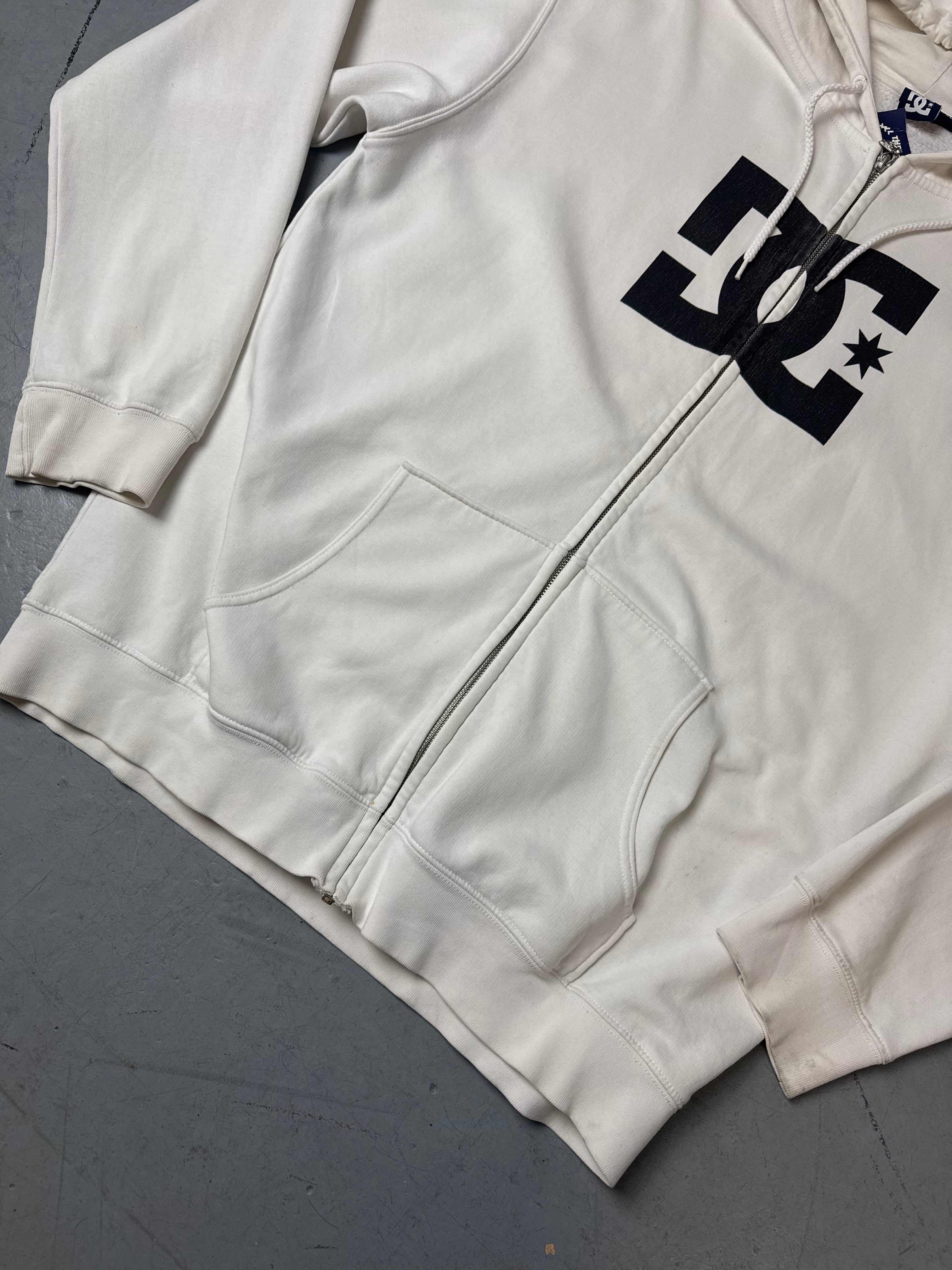 Detailbild von Vintage DC White Zip Up Hoodie XL von vorne