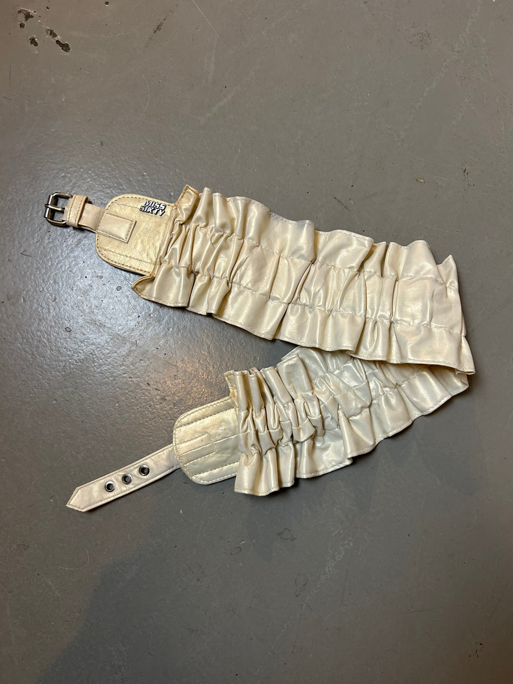 Vintage Cream Ruffle Miss Sixty Shiny Faux Leather Belt