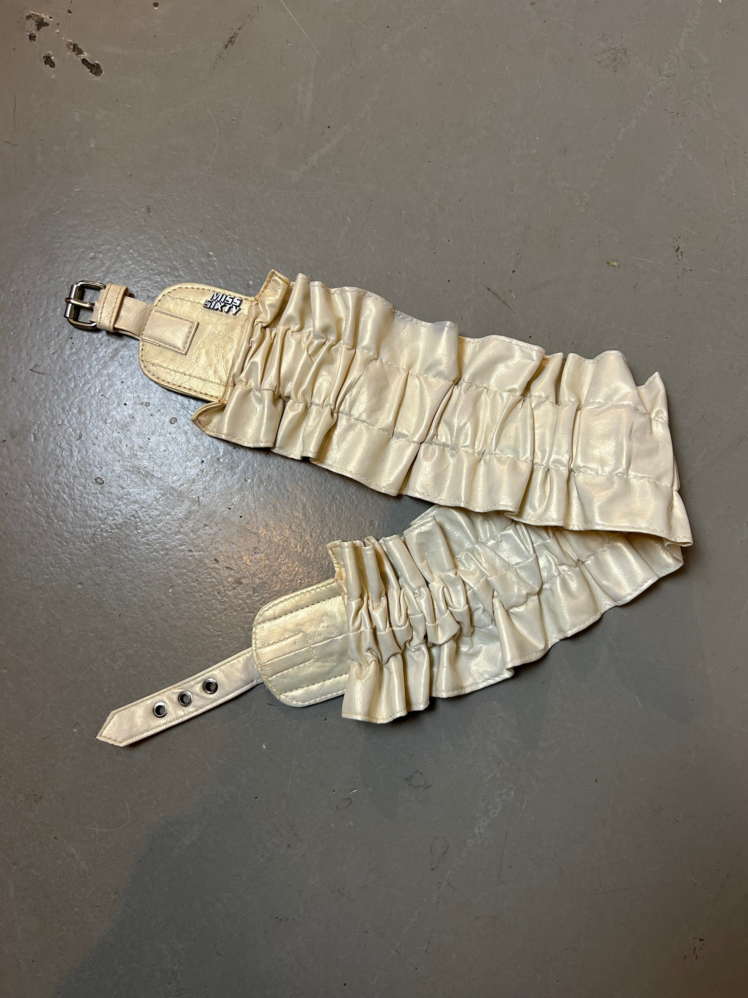 Vintage Cream Ruffle Miss Sixty Shiny Faux Leather Belt