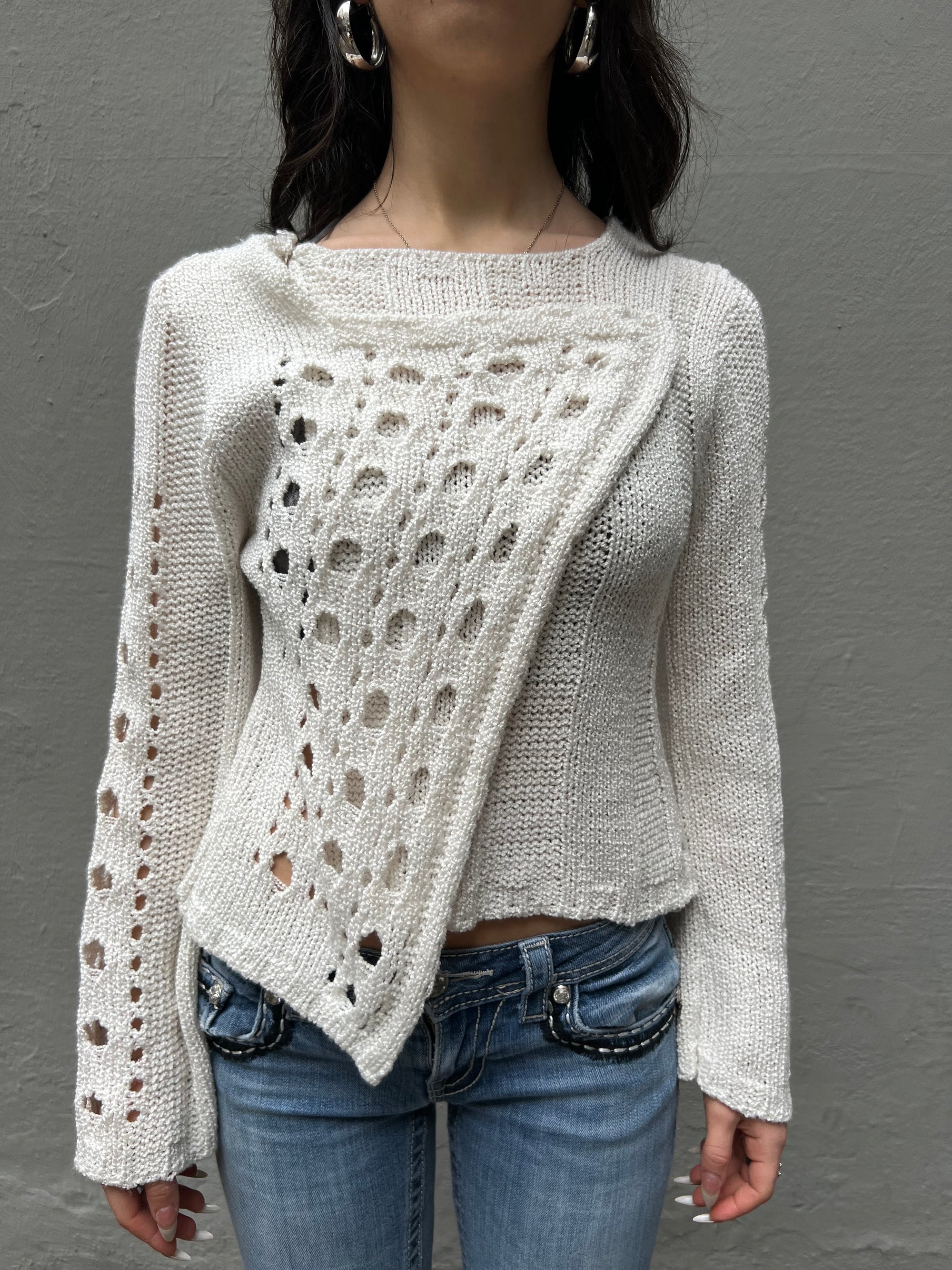 Vintage White Knit Zip Cardigan XS/S