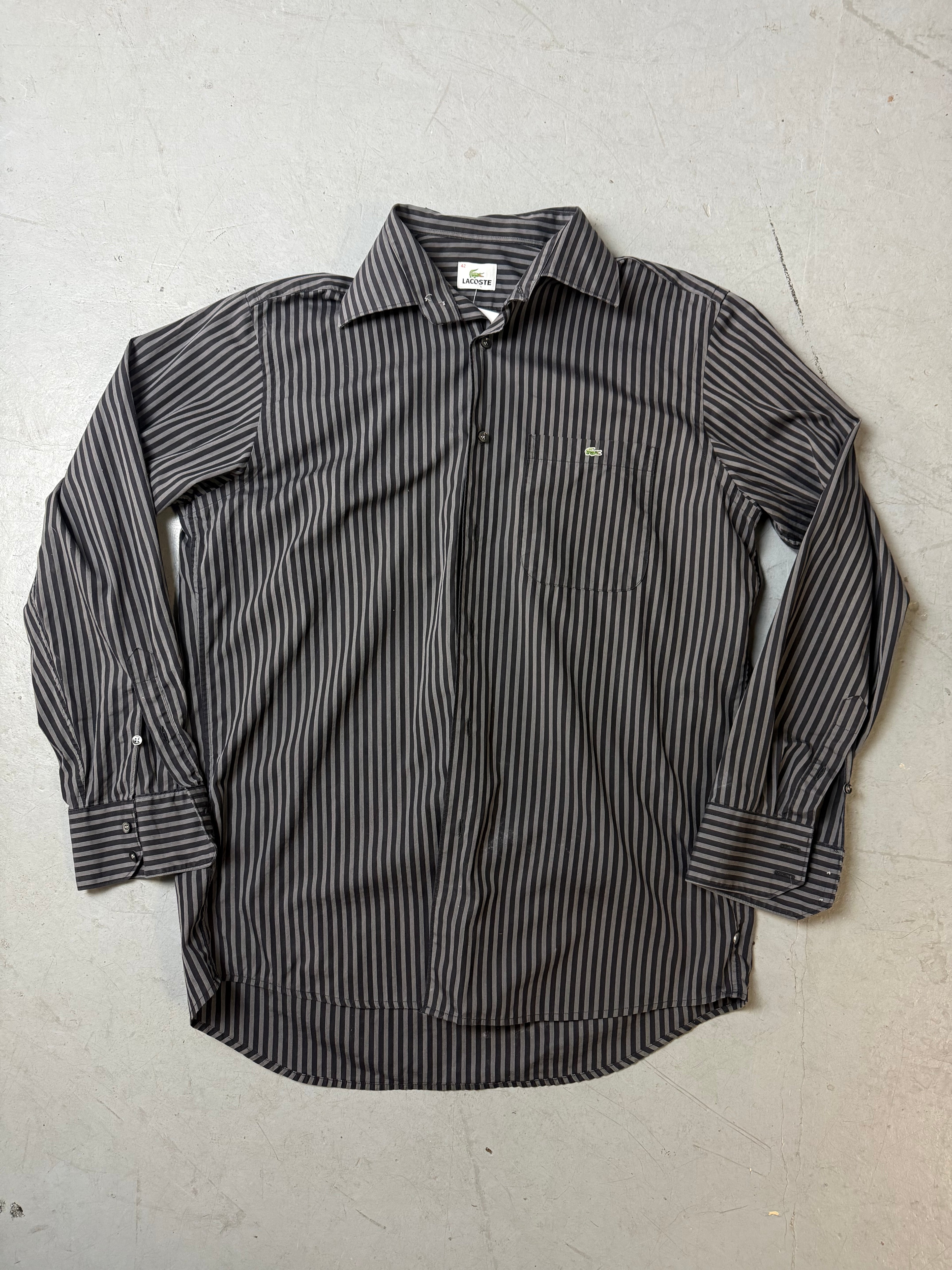 Vintage Lacoste Grey Striped Button Up Shirt L