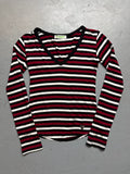 Vintage Timer Red Striped Longsleeve für Damen. Y2K Second Hand 2000s Fashion