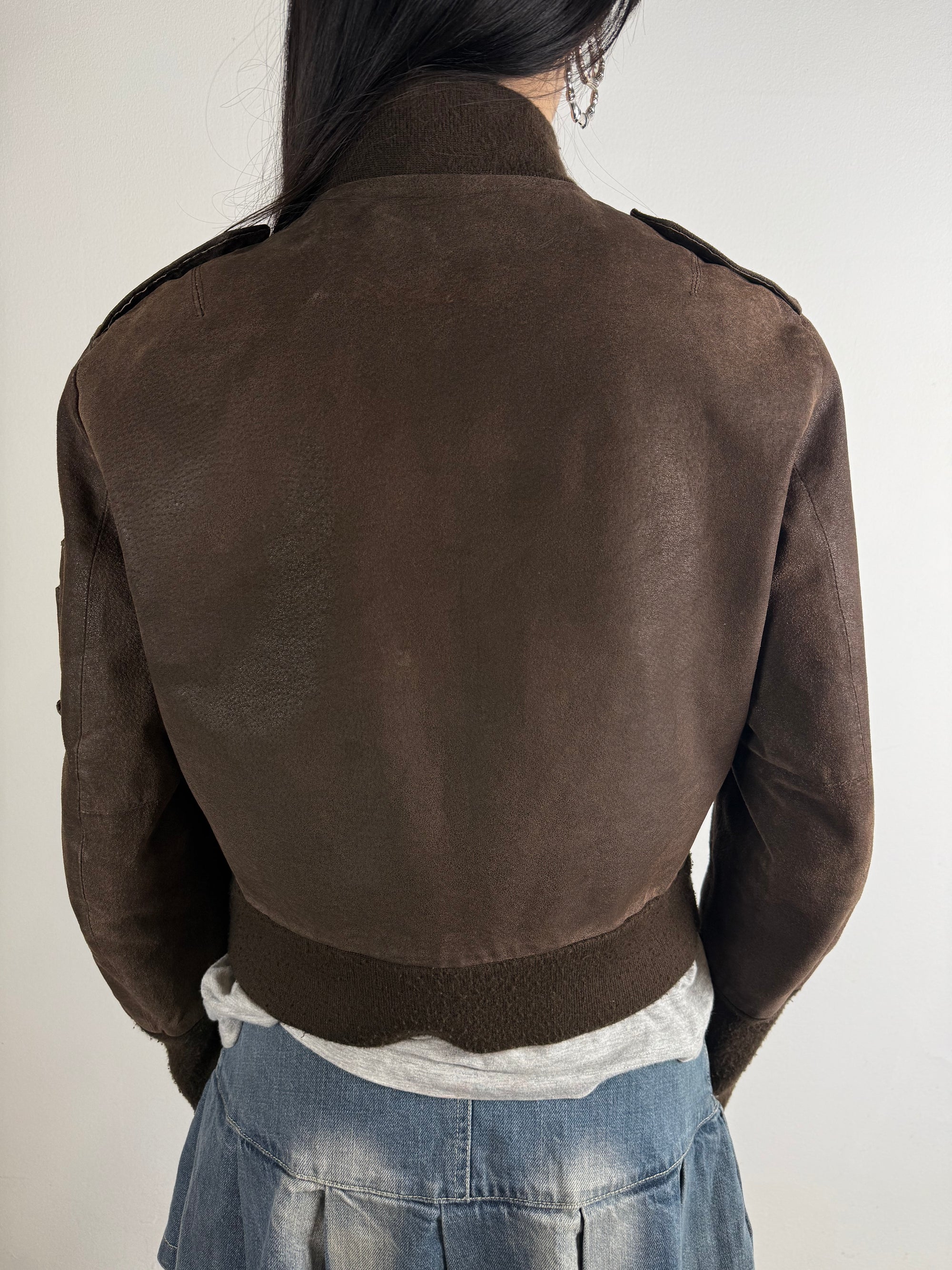Tragebild von Vintage Brown Wild Leather Jacket S von hinten