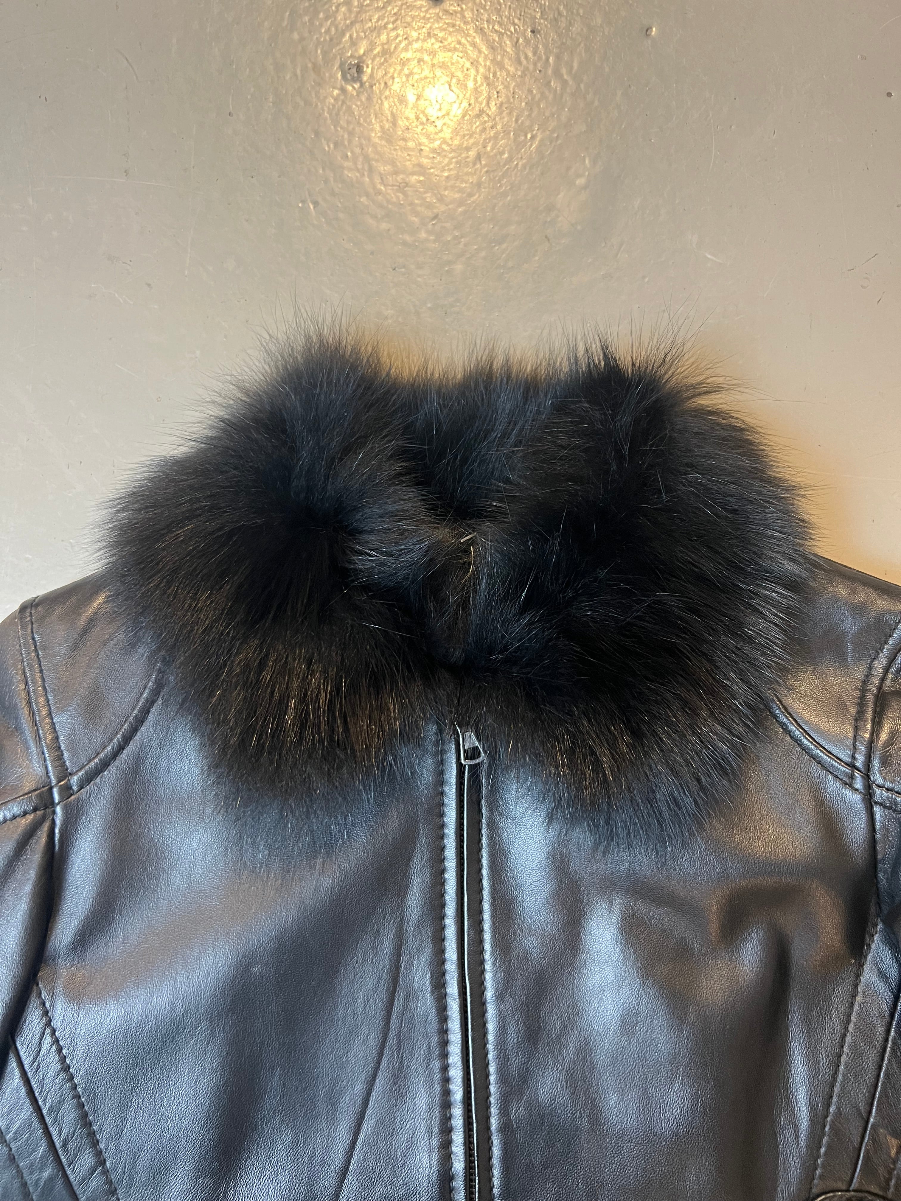 Vintage Black Fur Leather Jacket S