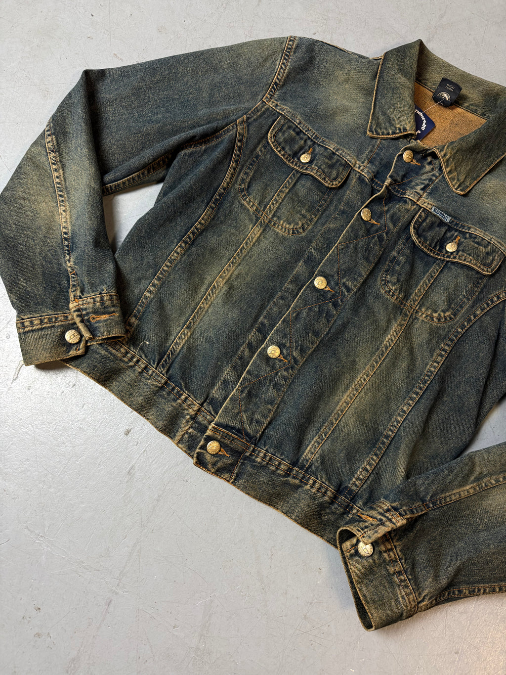 Detailliertes Produktbild von Vintage Diesel Green/Blue Washed Denim Jacket M von vorne