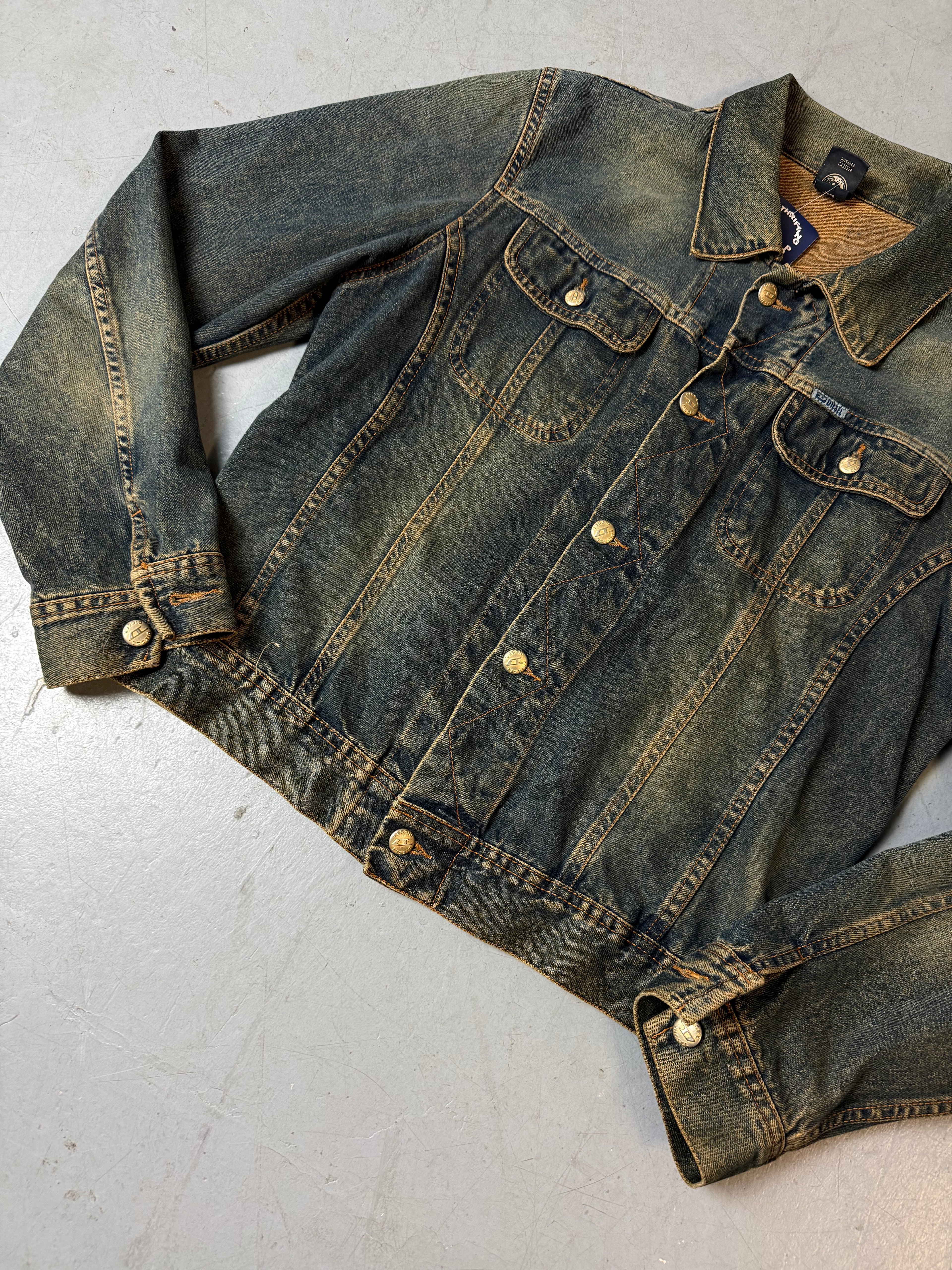 Detailliertes Produktbild von Vintage Diesel Green/Blue Washed Denim Jacket M von vorne
