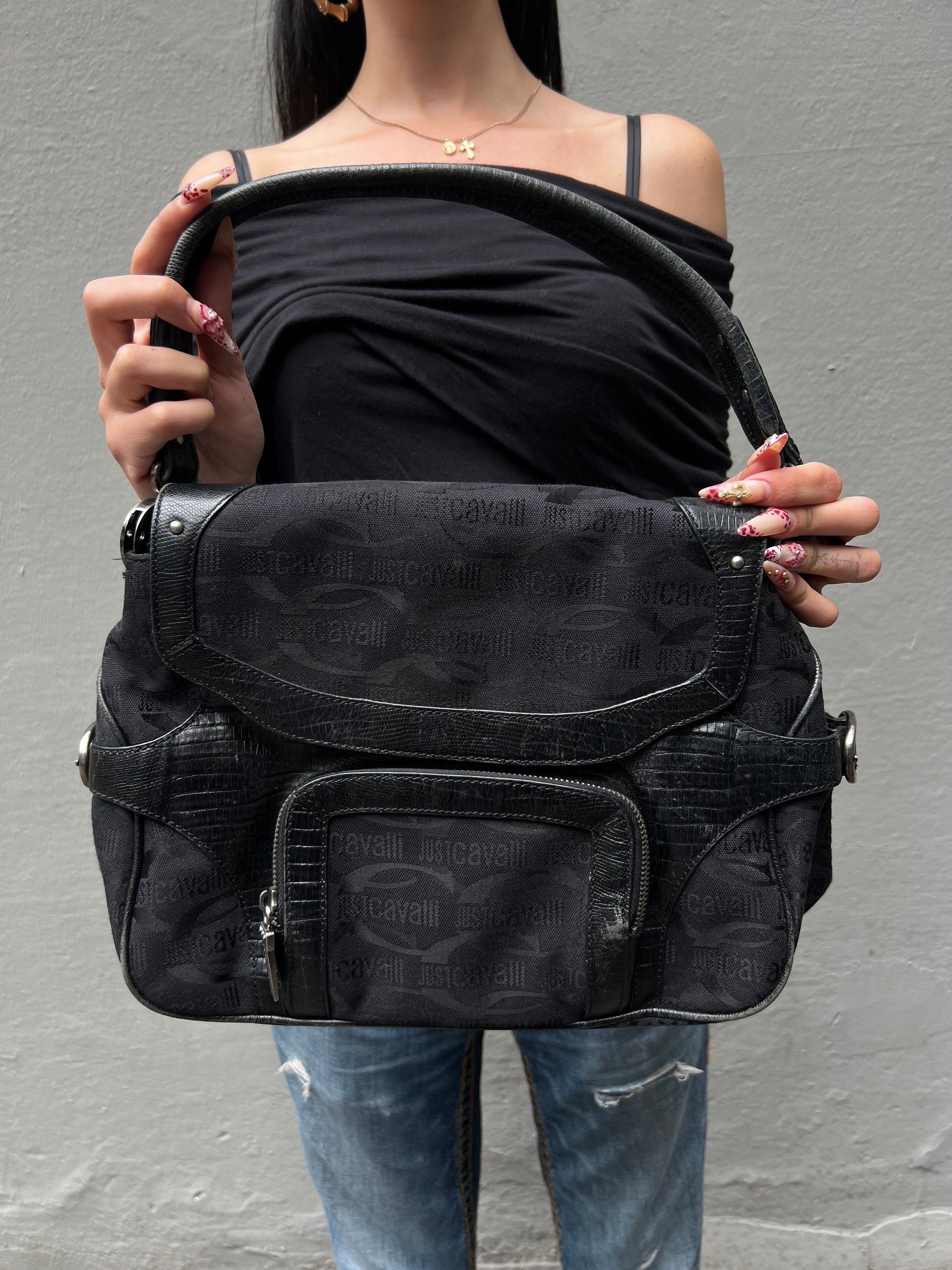 Vintage Just Cavalli Black Bag with Silver Details