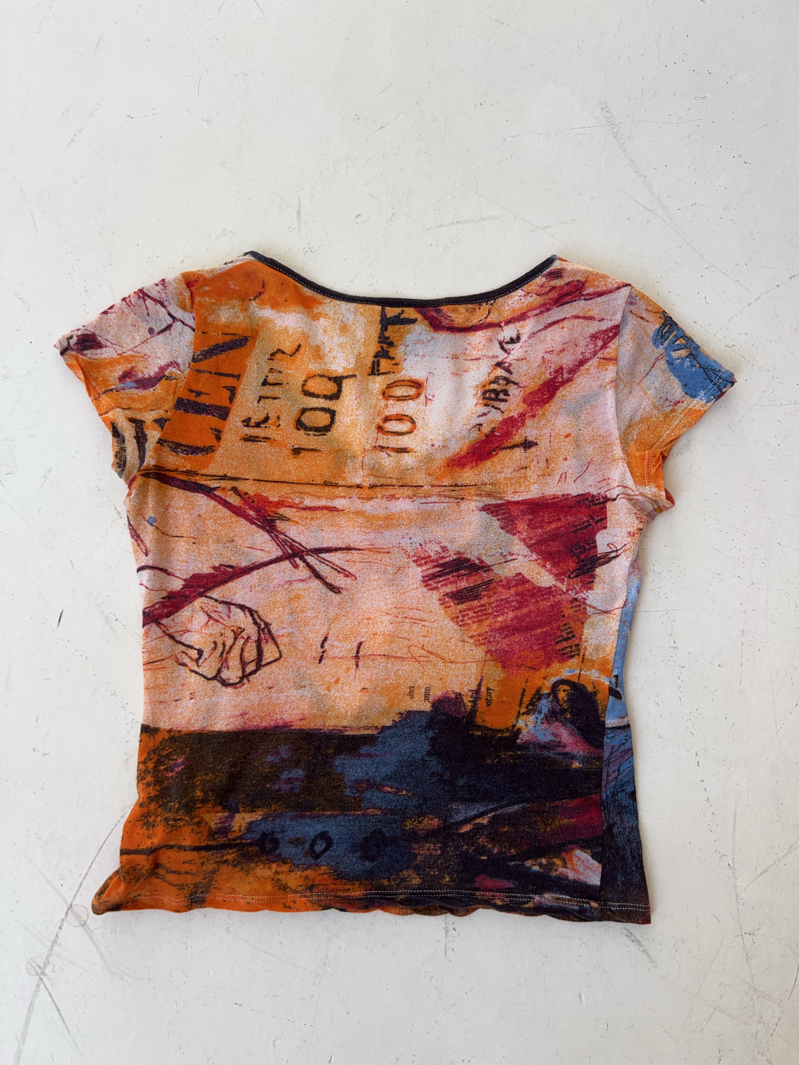 Vintage Just Cavalli Mesh T-Shirt für Damen. Y2k Second Hand 2000s Fashion.