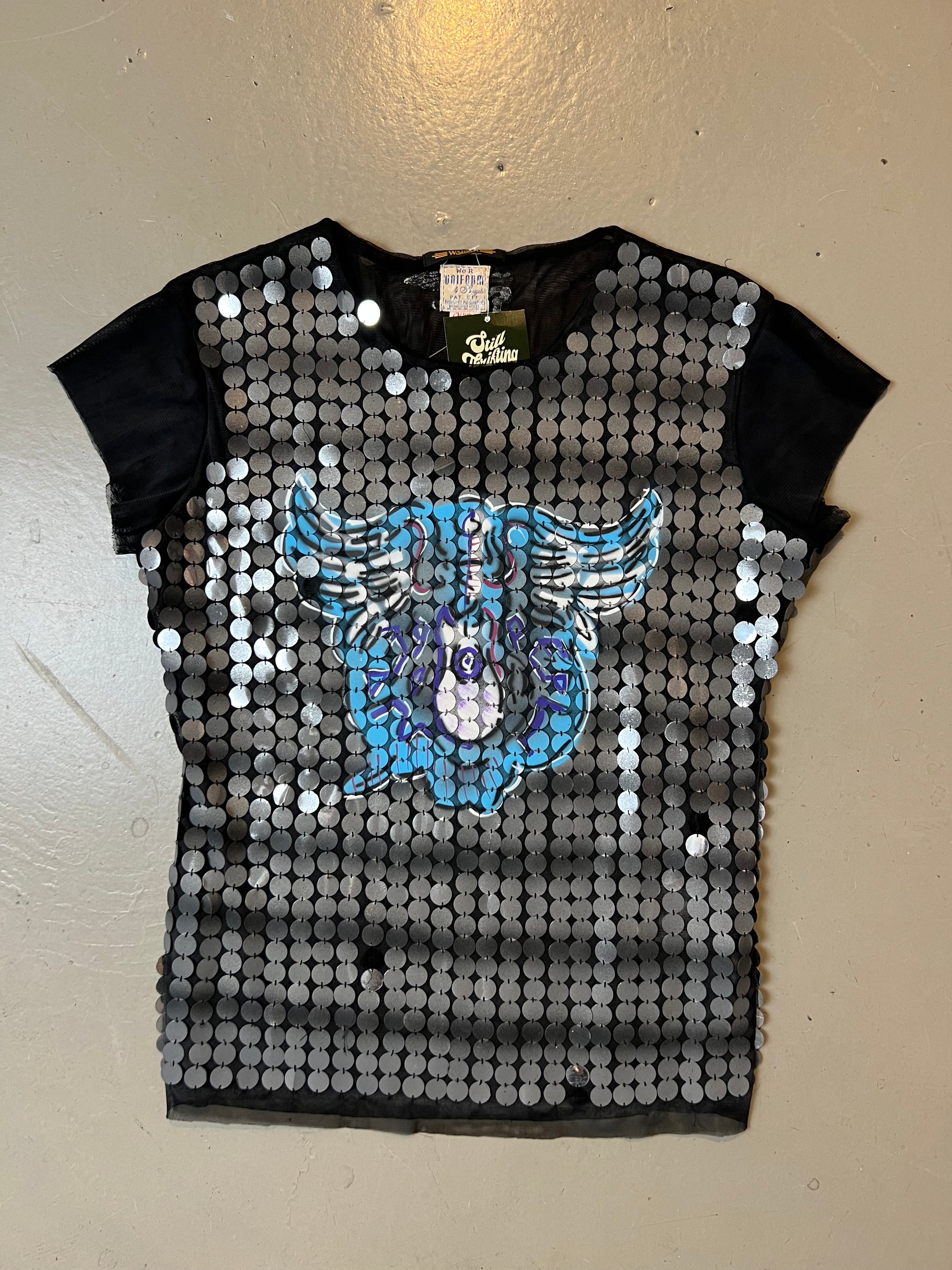 Vintage Black Grey Pailletten T-Shirt S/M