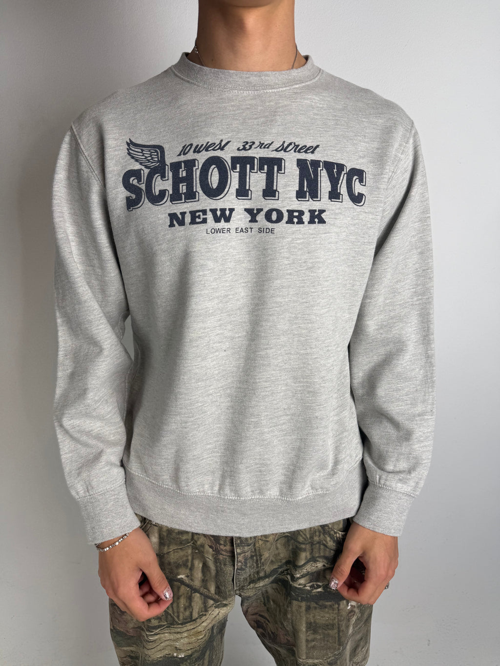 Vintage Schott NYC Grey Printed Sweater M