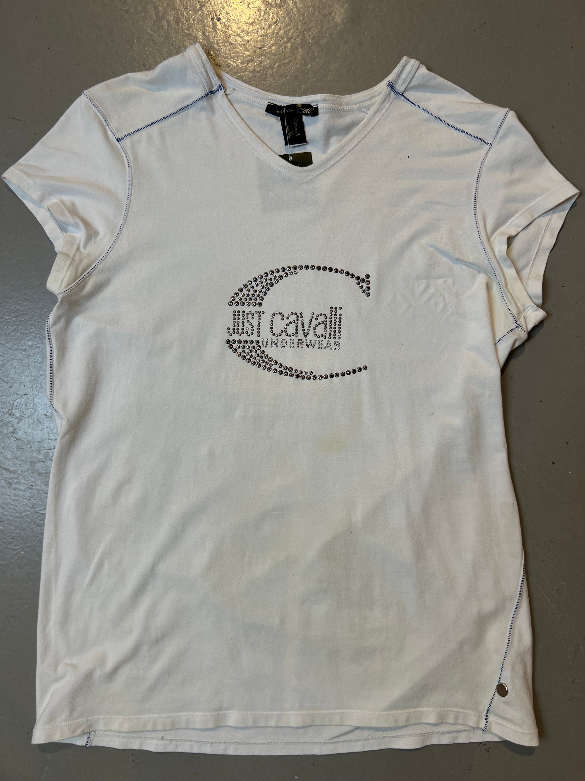 Vintage White Cavalli Rhinestone Tee S