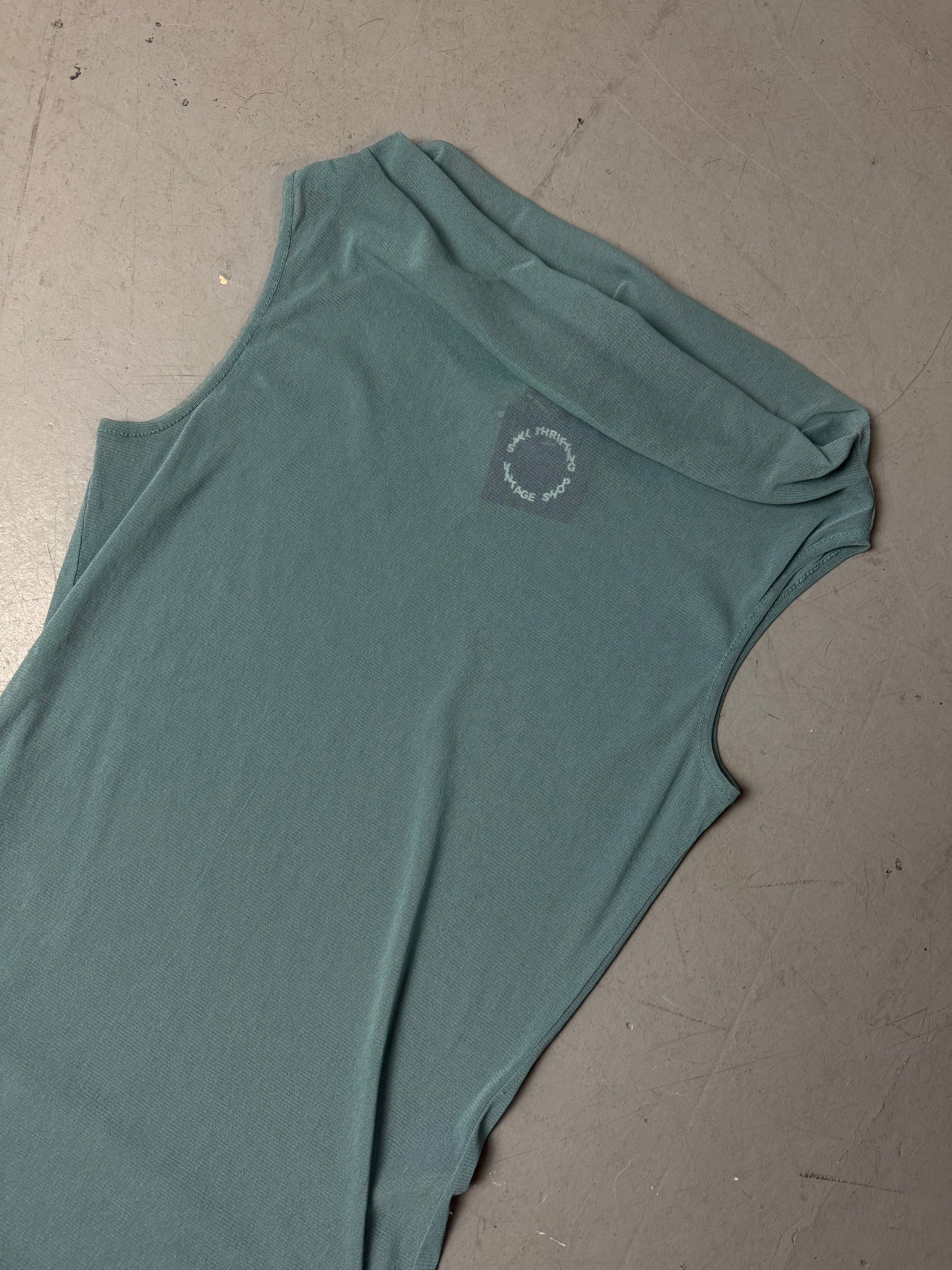 Vintage Blue Mesh Seethrough Tank Top M