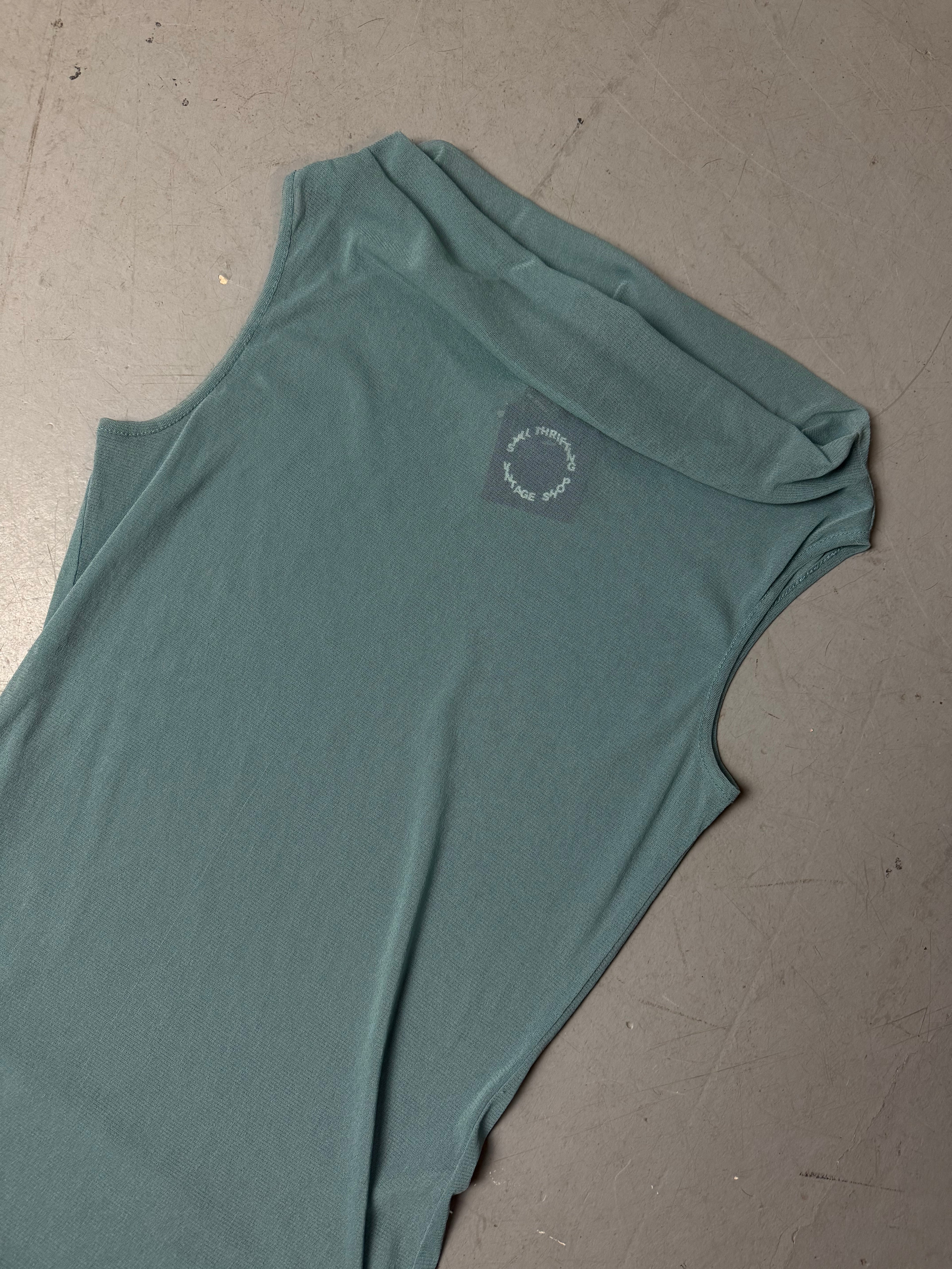 Vintage Blue Mesh Seethrough Tank Top M