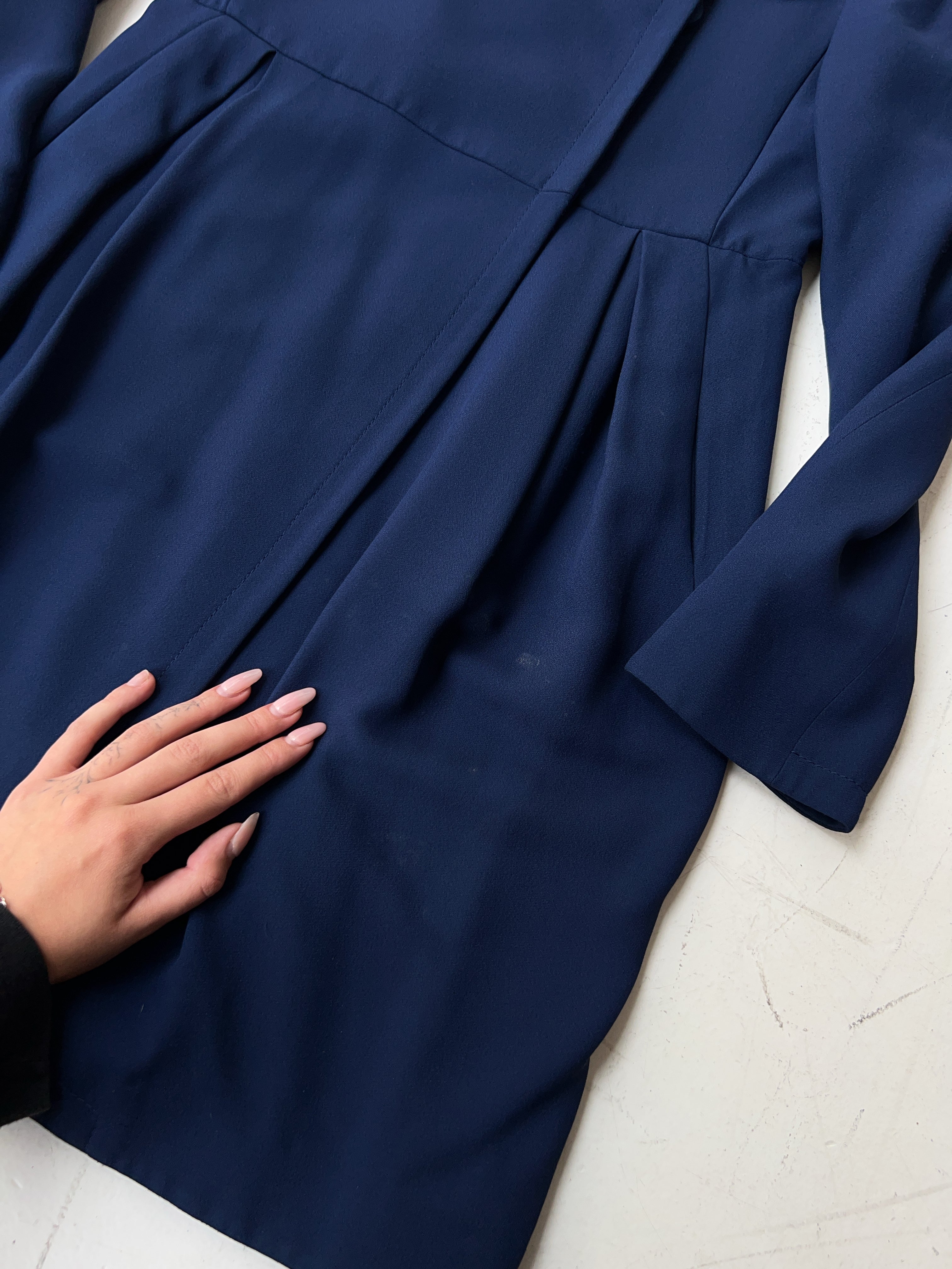 Vintage Miu Miu Navy Blue Cocoon Coat (L)