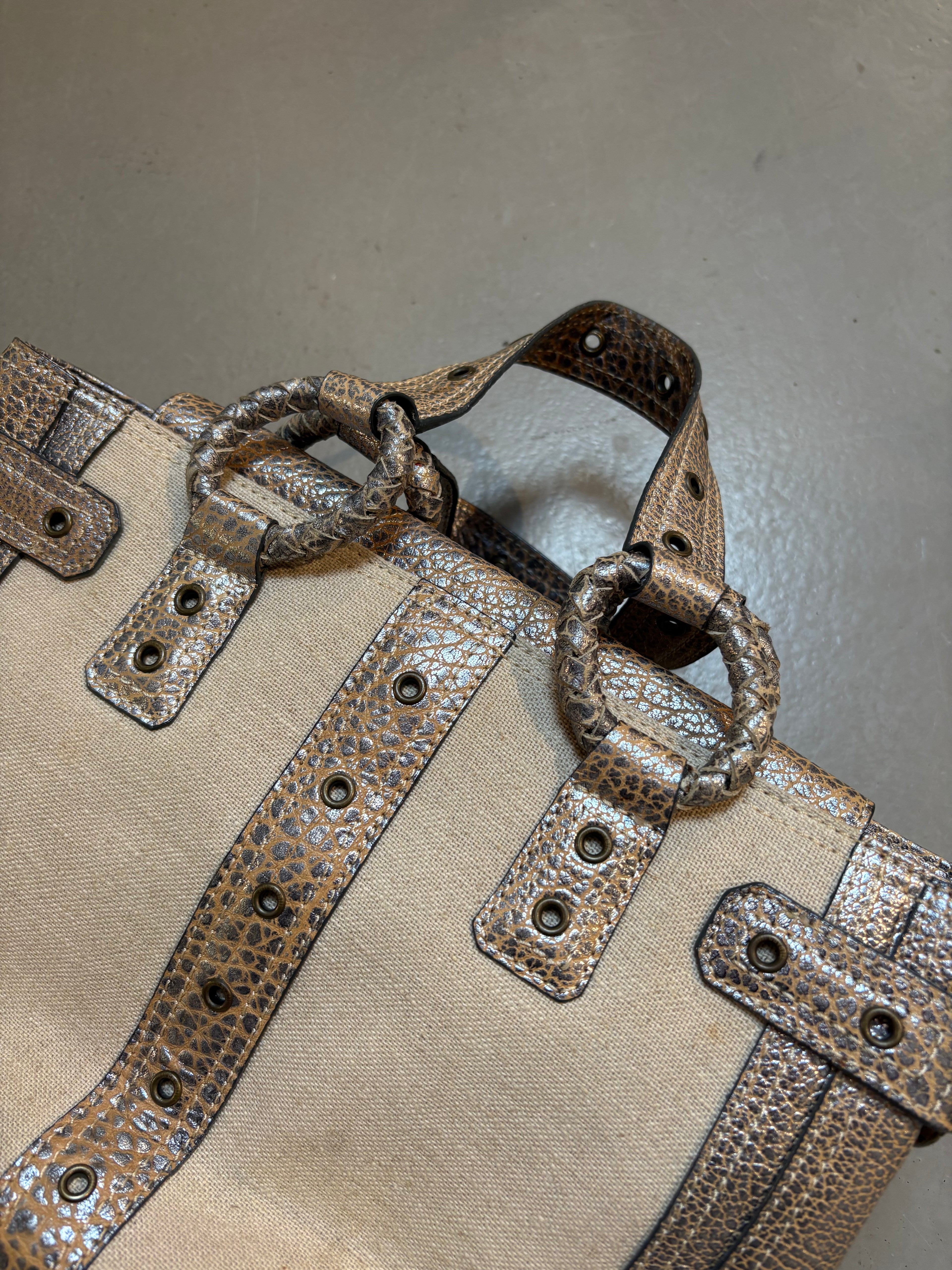 Vintage Beige Just Cavalli Mini Bag With Gold Details