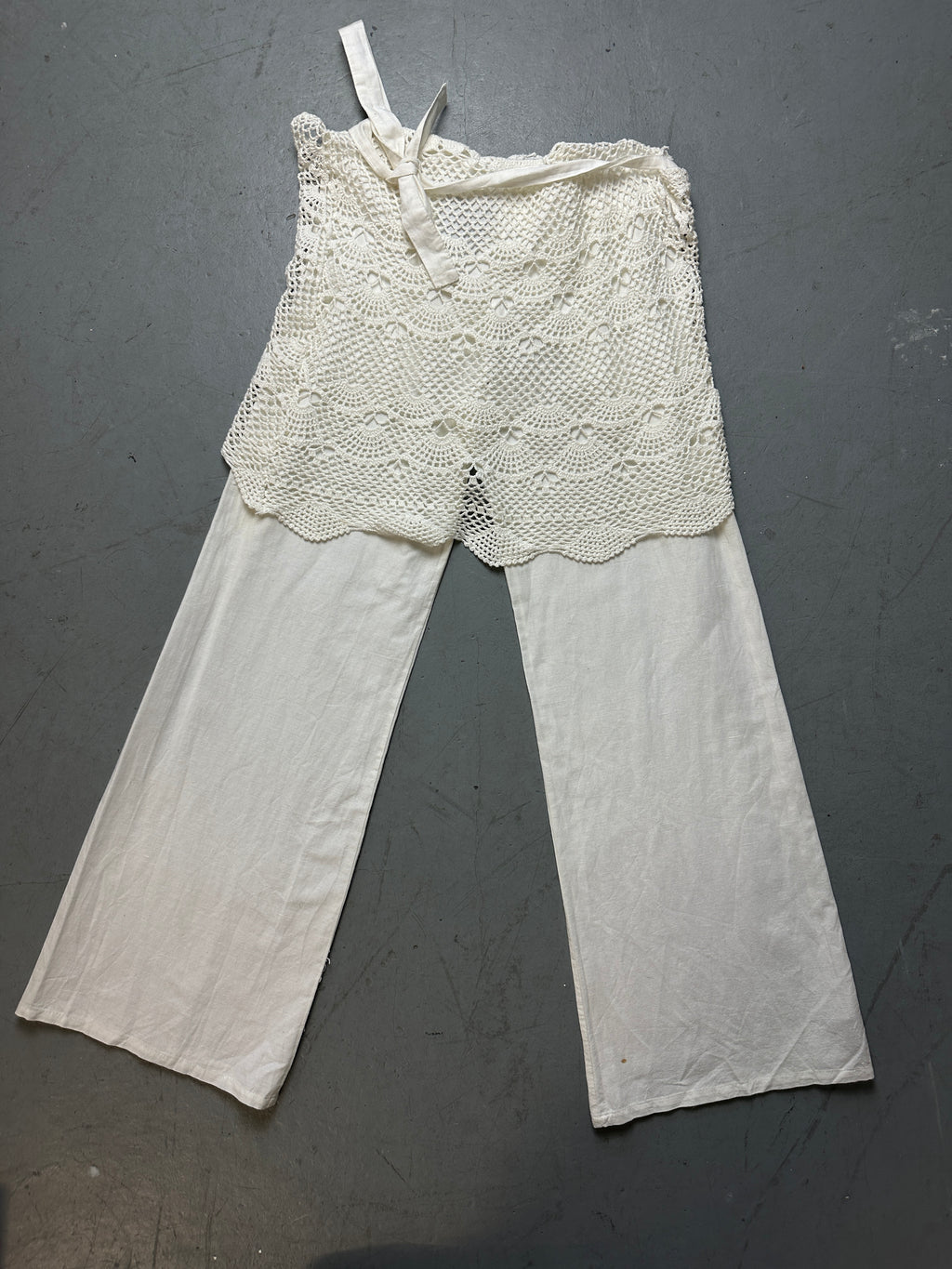 Produktbild von Vintage White Linen Knit Skirt Pants M von vorne
